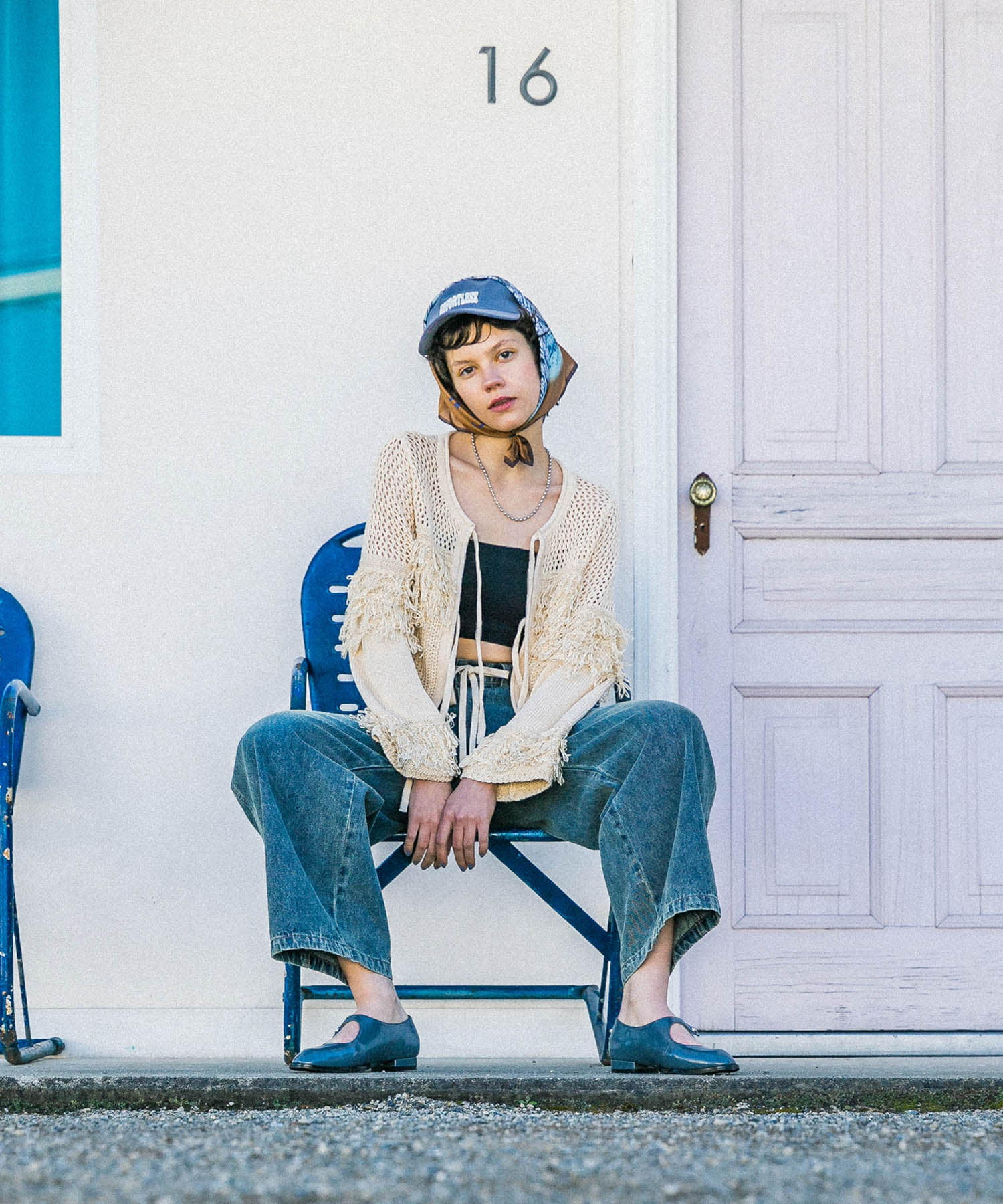 チェーンステッチエンブロイダリーCAP BLUE one