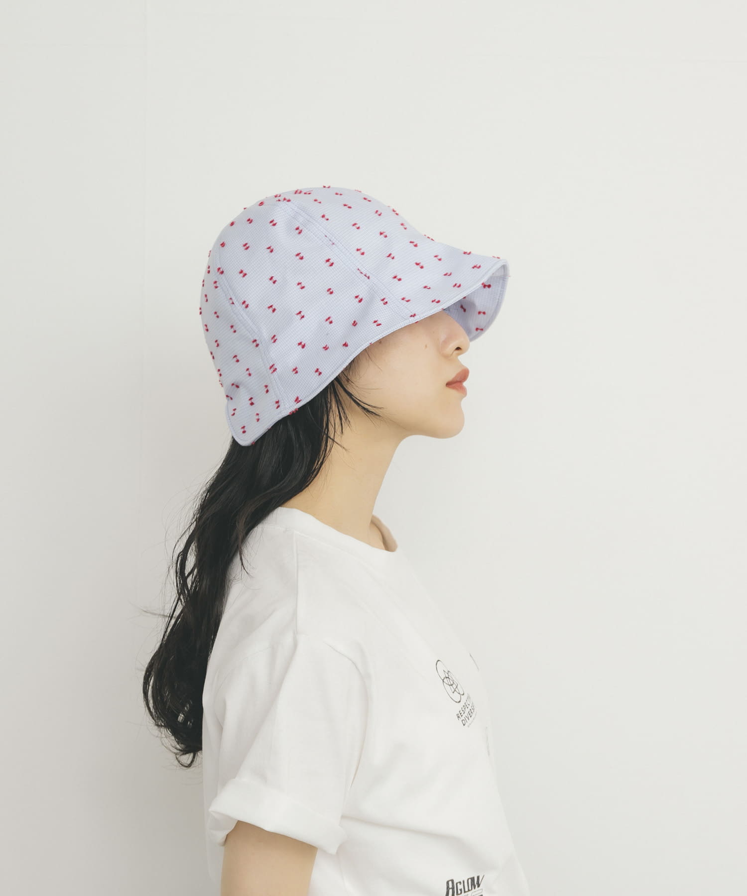 刺繍チェックチューリップHAT BLUE one