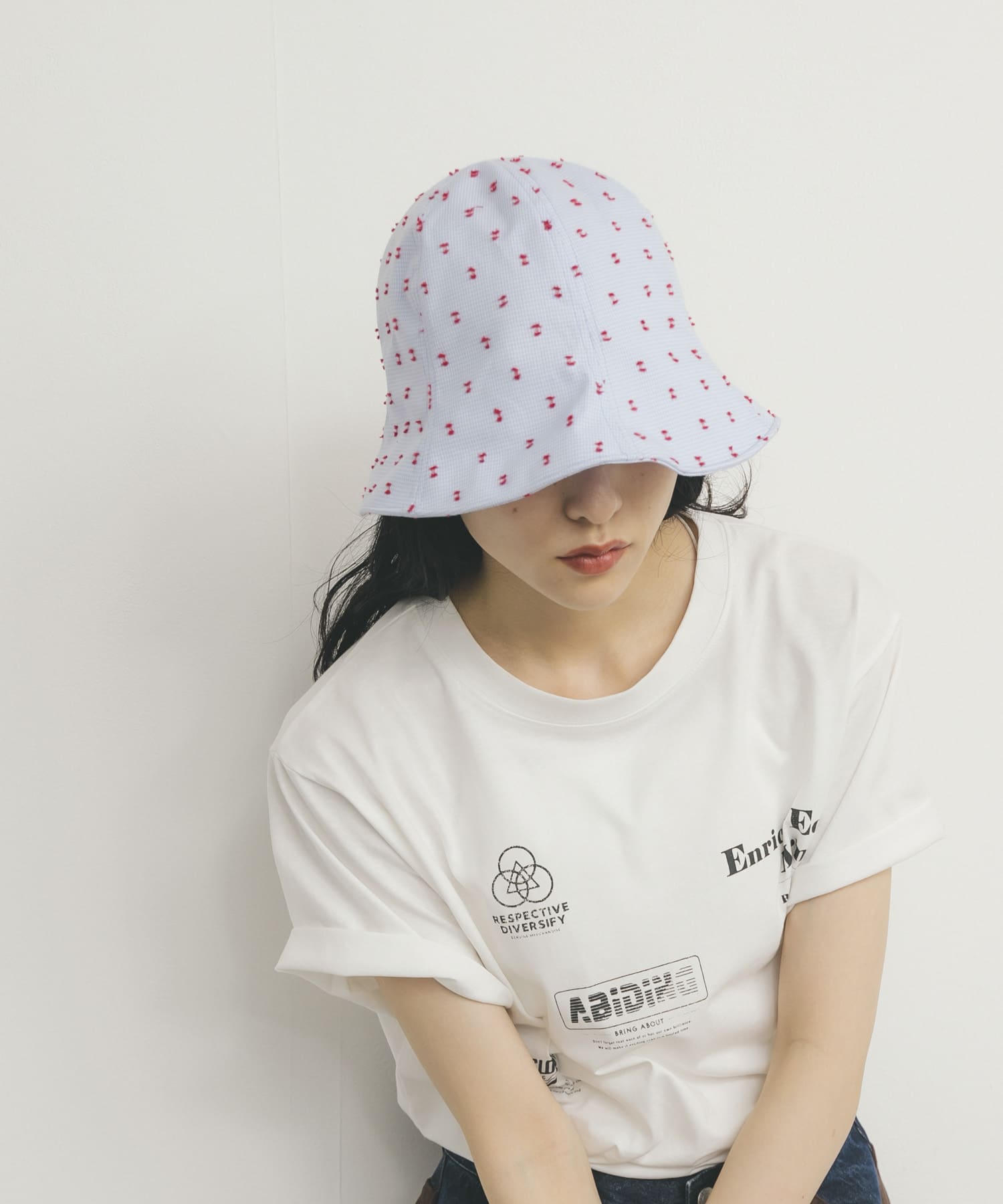 刺繍チェックチューリップHAT BLUE one