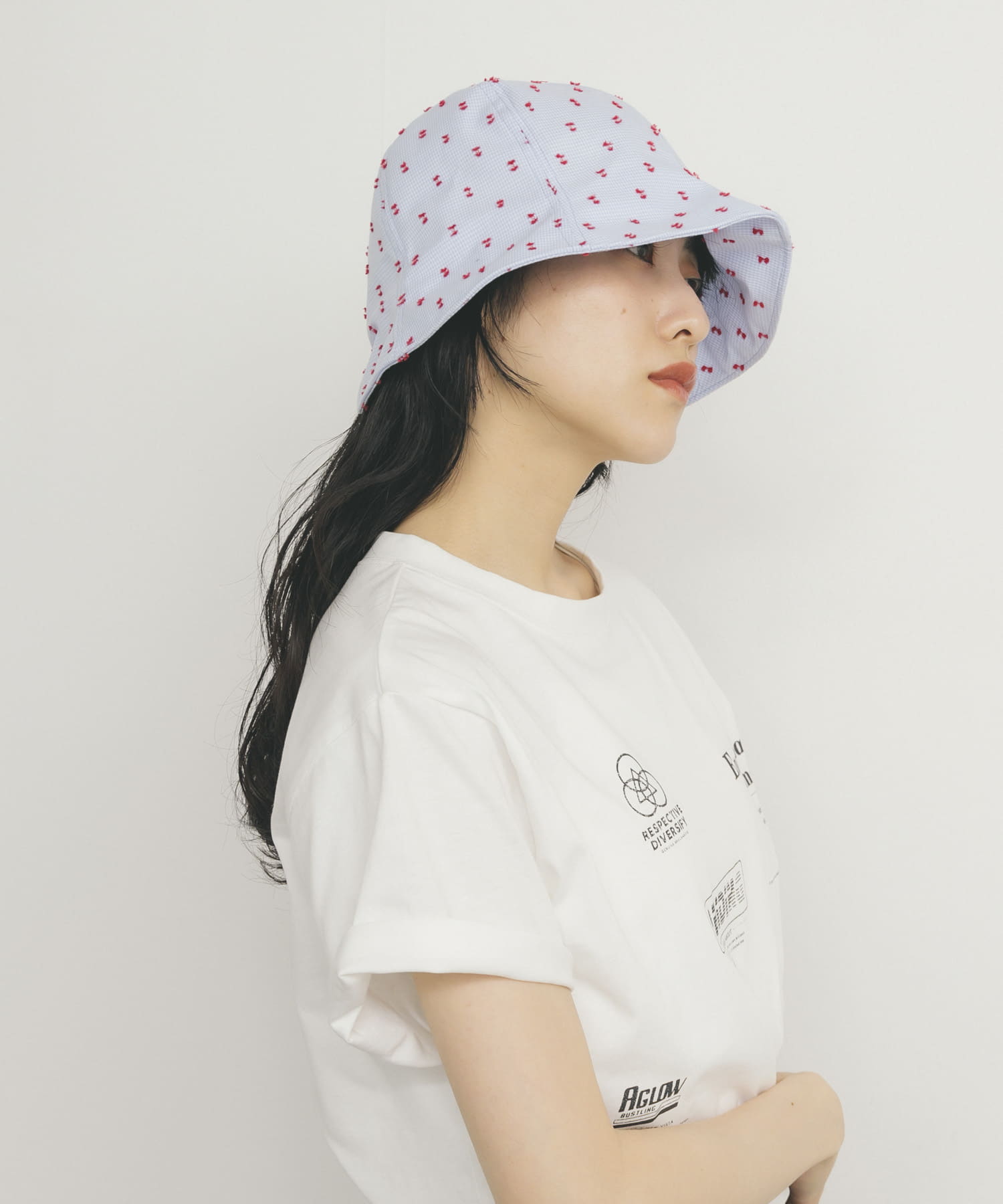 刺繍チェックチューリップHAT BLUE one