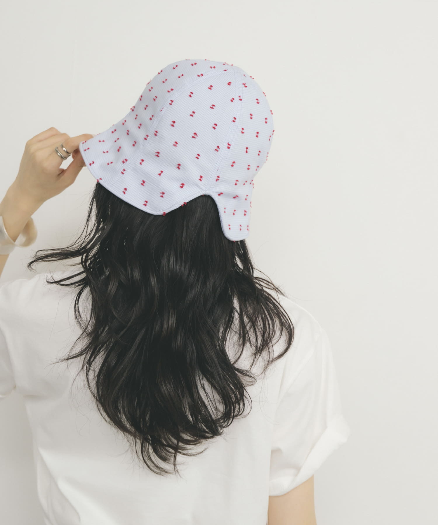 刺繍チェックチューリップHAT BLUE one