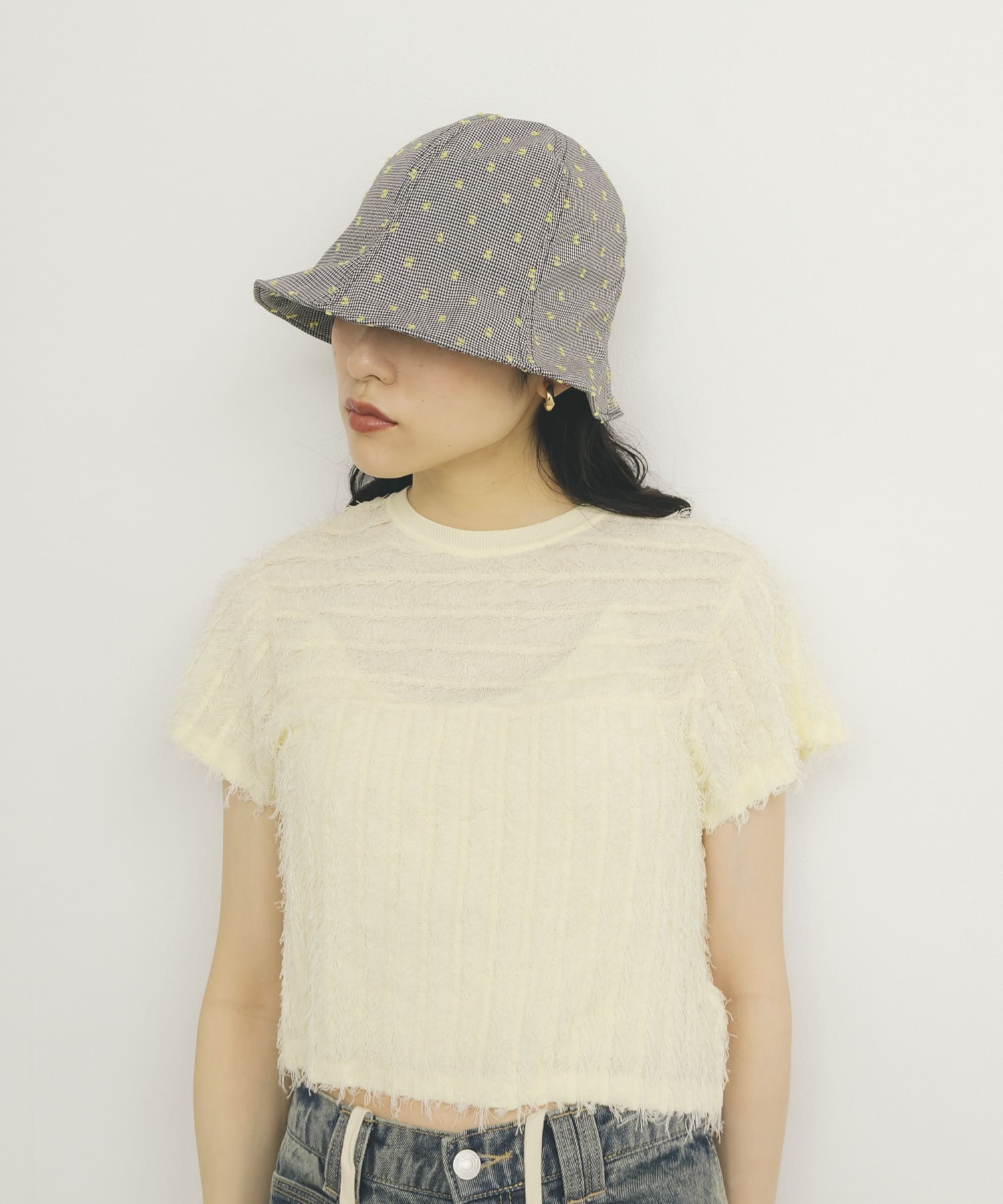 刺繍チェックチューリップHAT BLACK one
