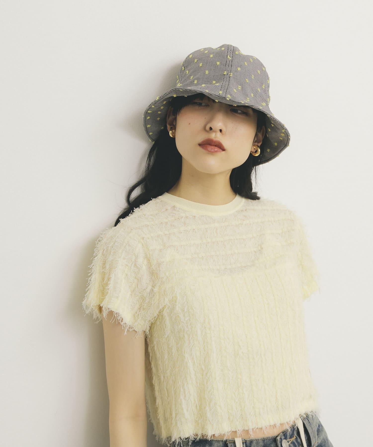 刺繍チェックチューリップHAT BLACK one