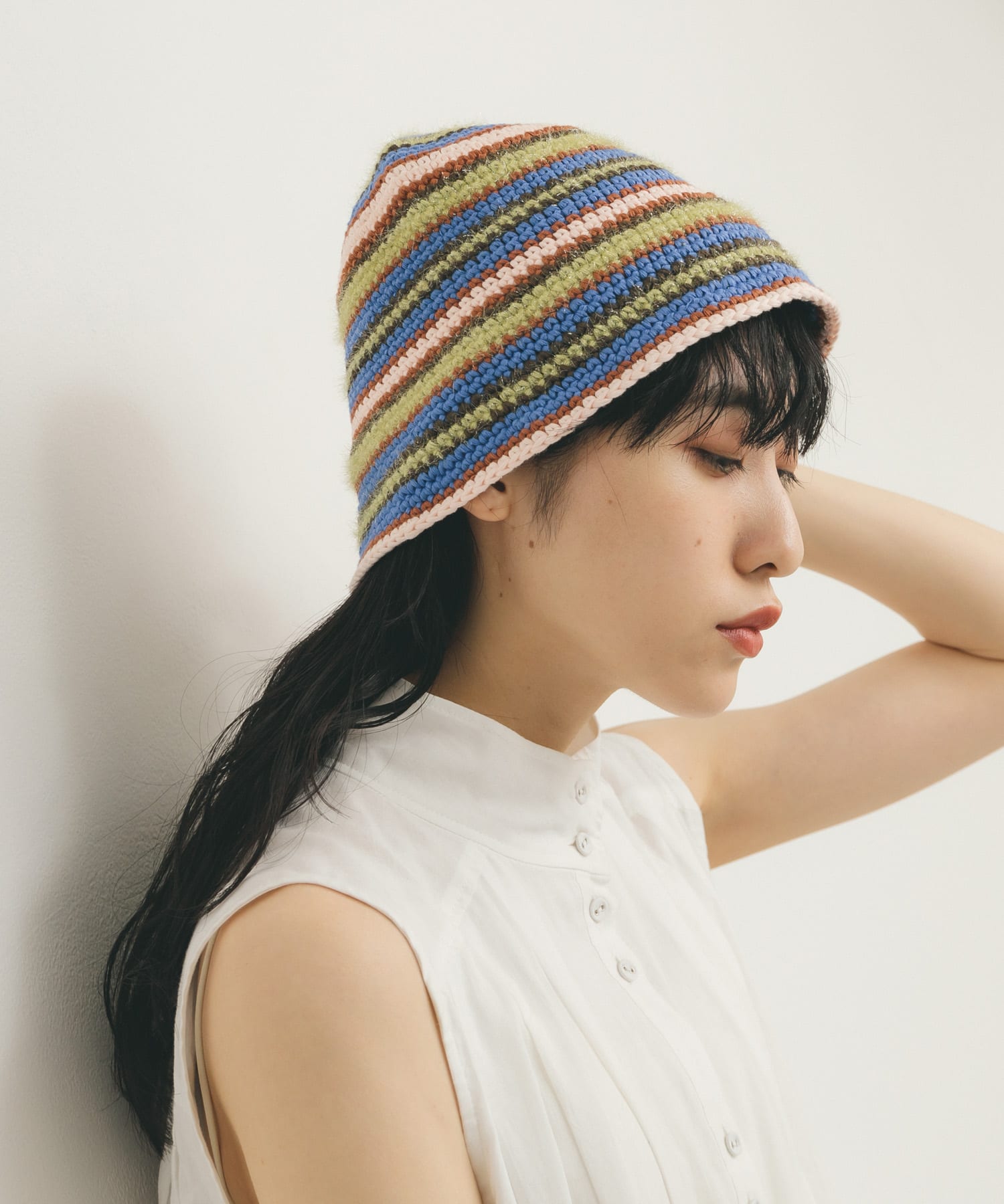 マルチボーダーニットHAT BLUE×GRN one