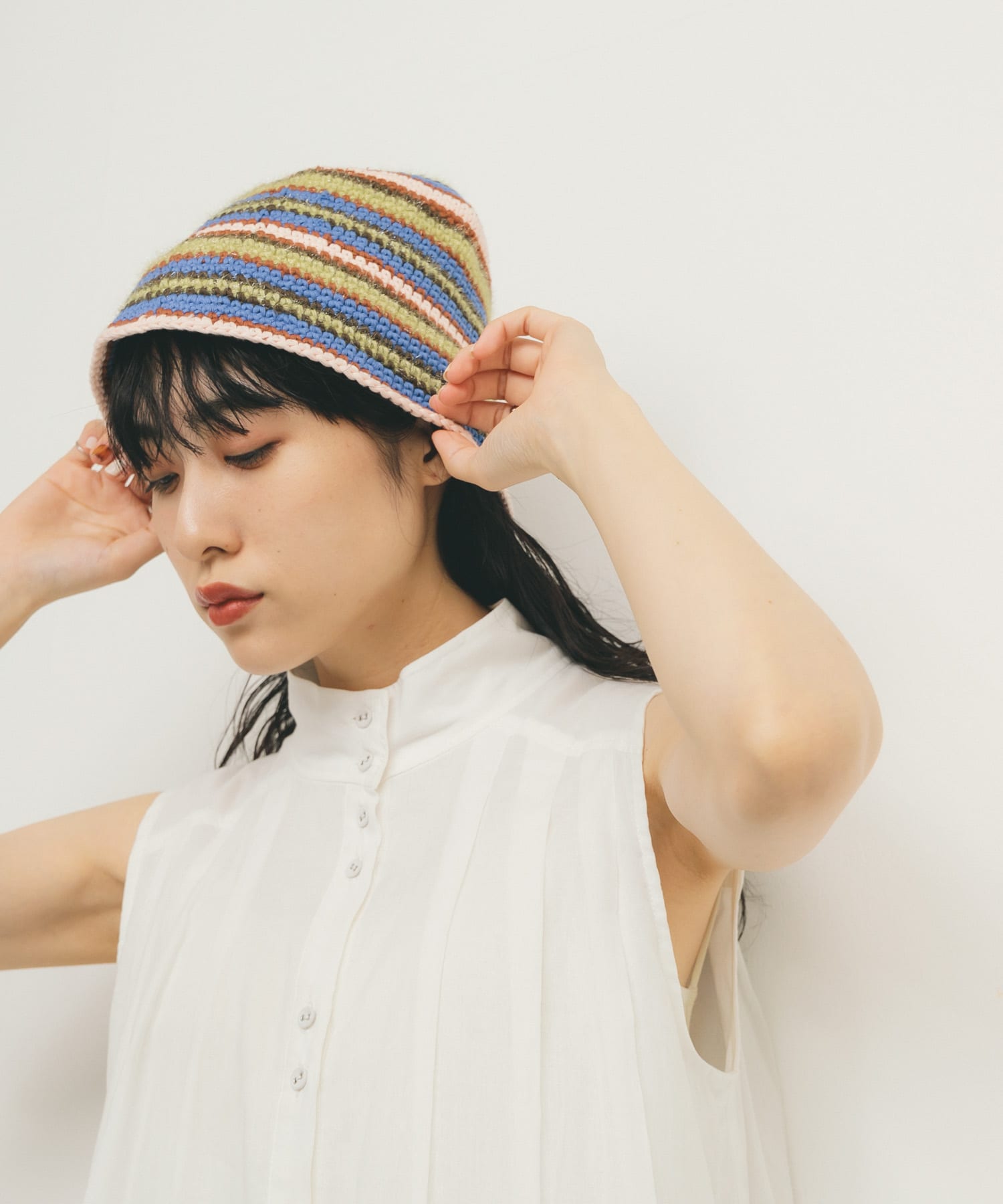 マルチボーダーニットHAT BLUE×GRN one