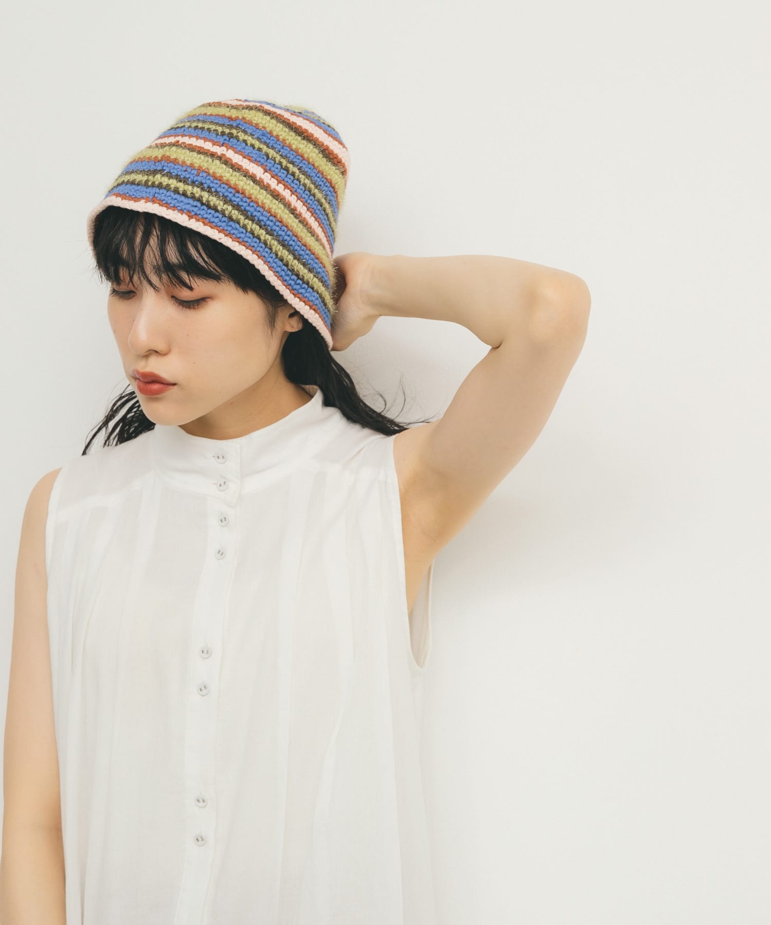 マルチボーダーニットHAT BLUE×GRN one