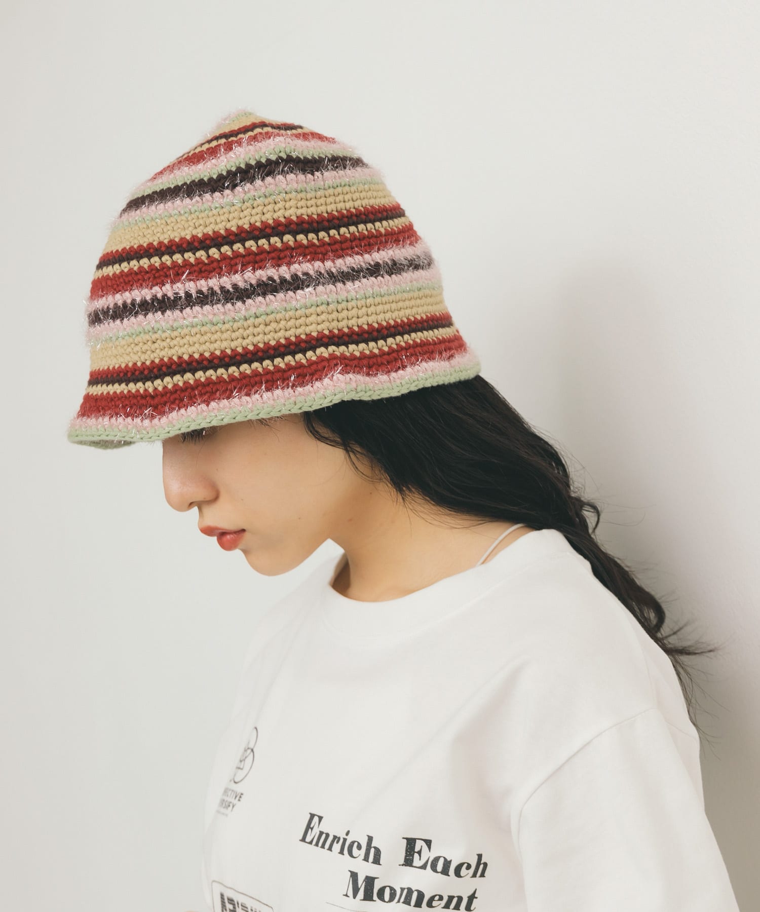 マルチボーダーニットHAT RED×PINK one