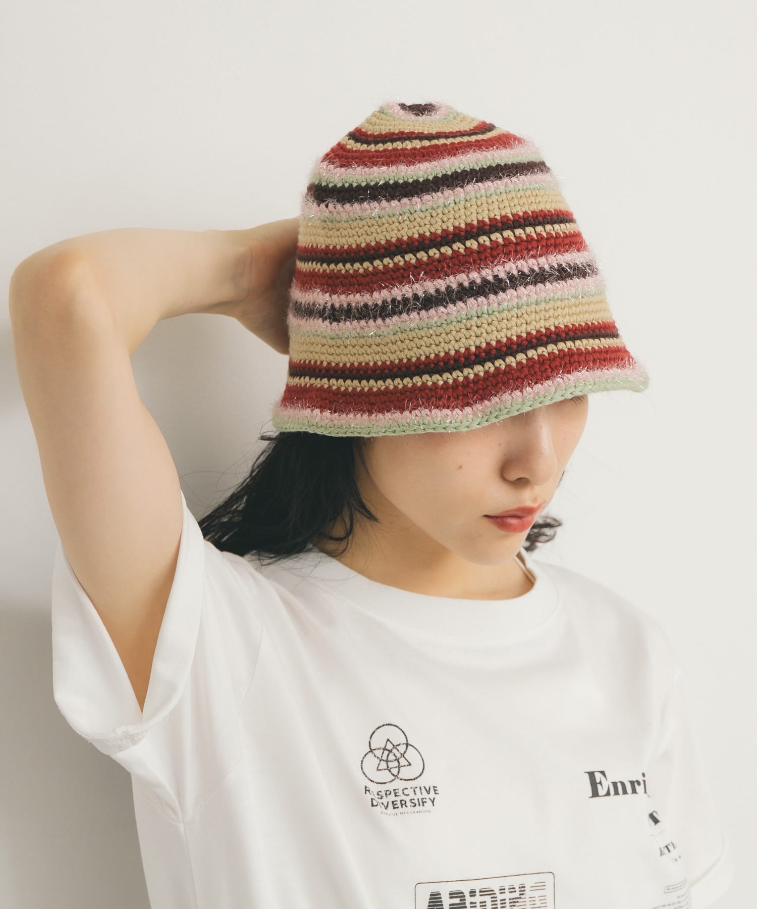 マルチボーダーニットHAT RED×PINK one