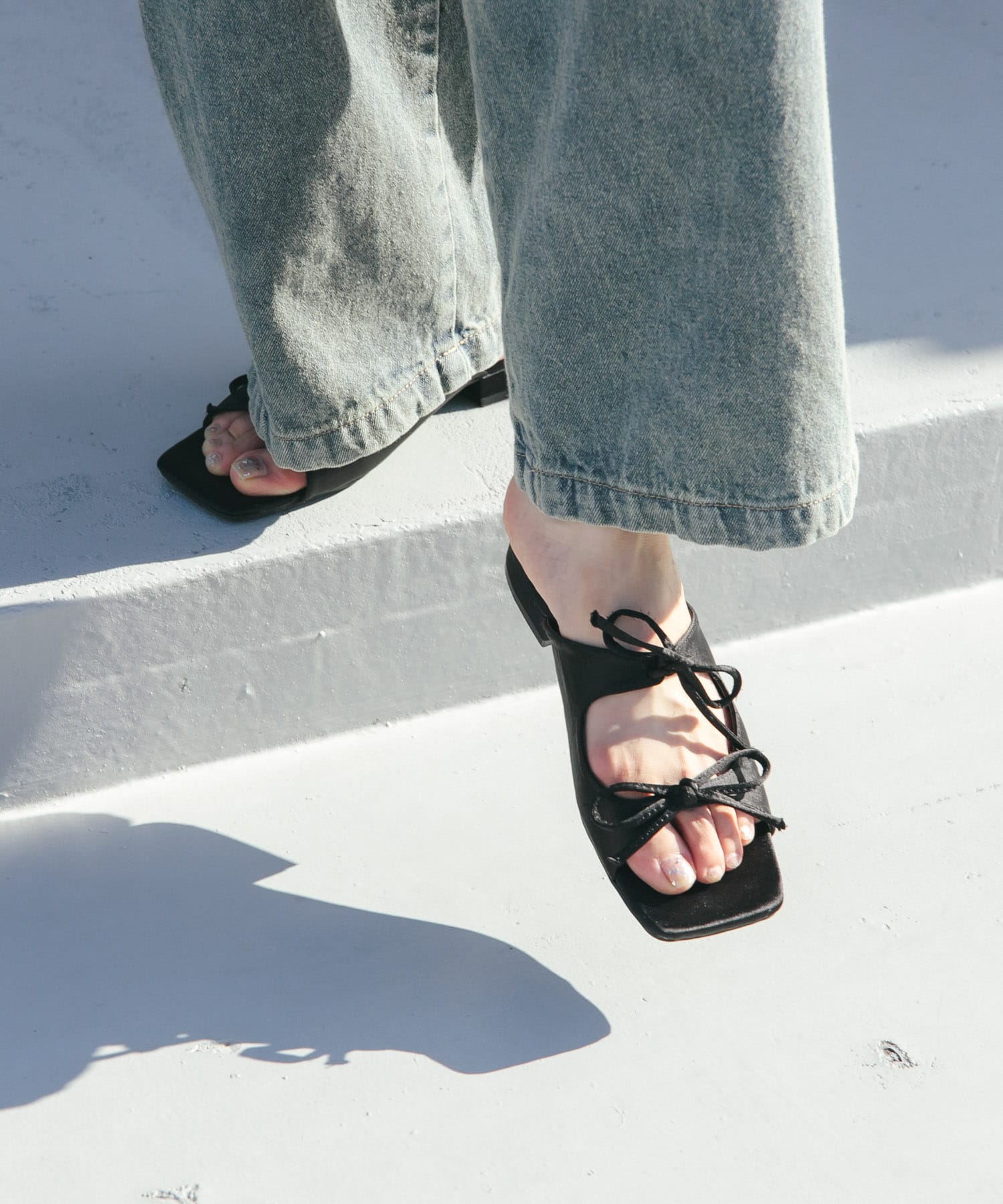 サテンリボンミュール BLACK 37