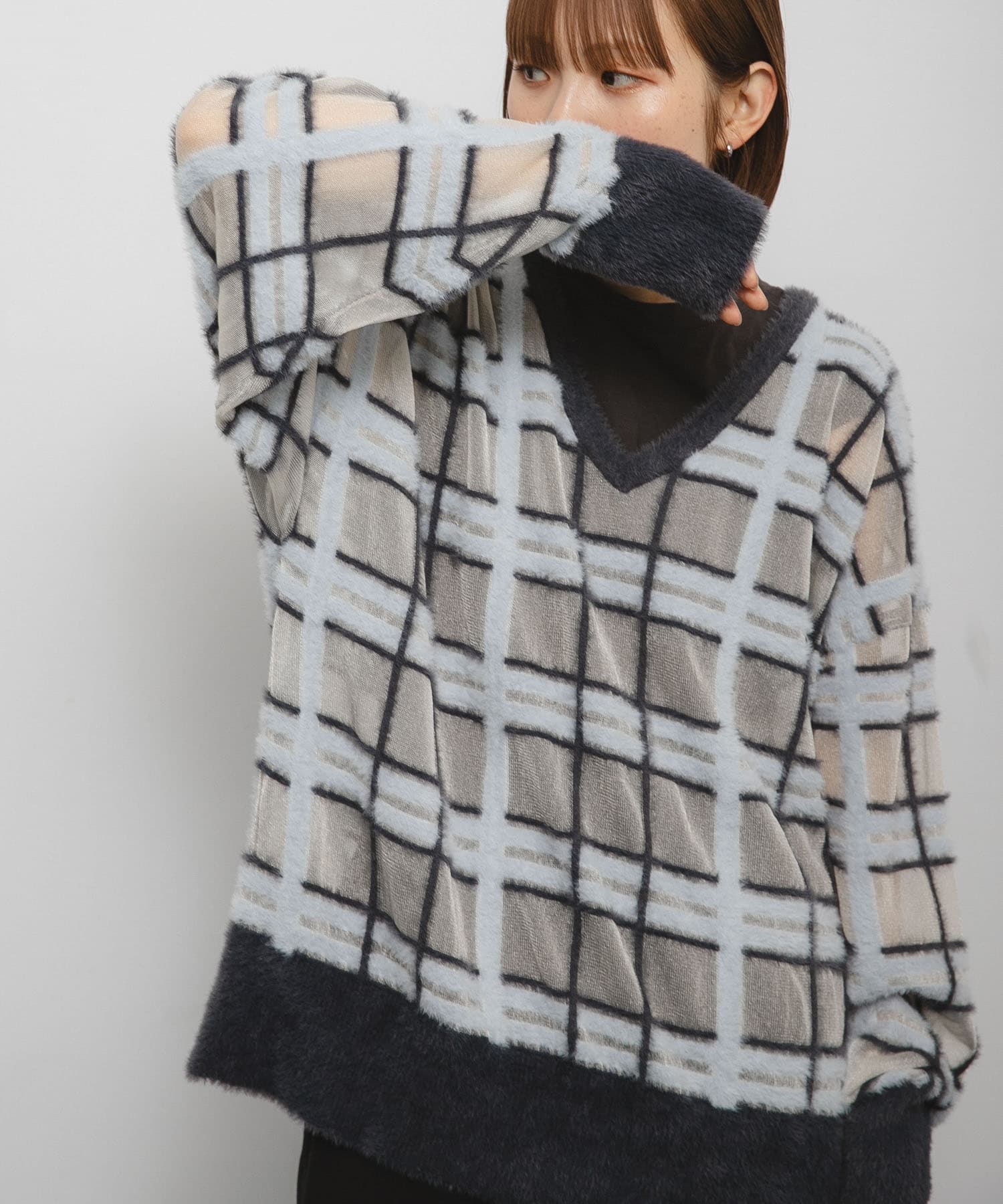 シアーチェックフェザーニット