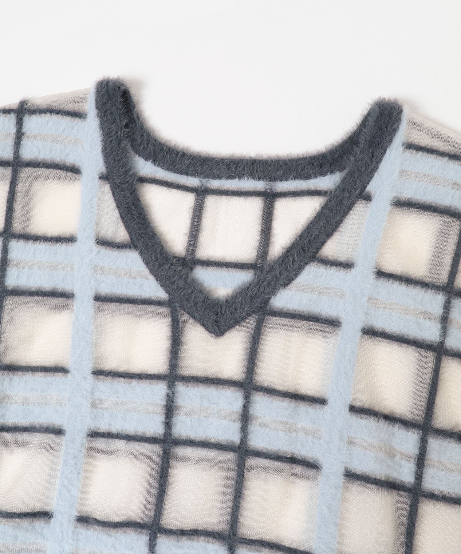 シアーチェックフェザーニット CCL×BLUE one