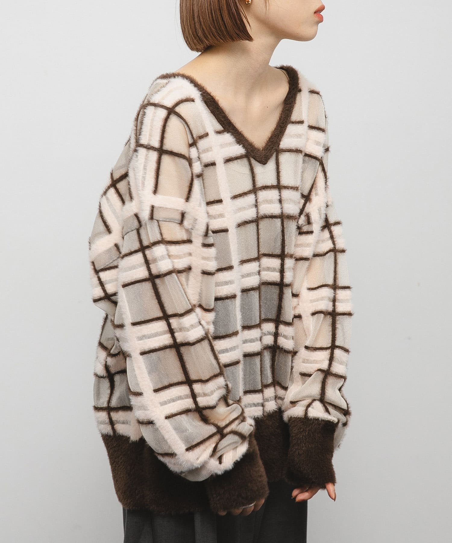 シアーチェックフェザーニット(one BROWN×PNK): トップス｜URBAN
