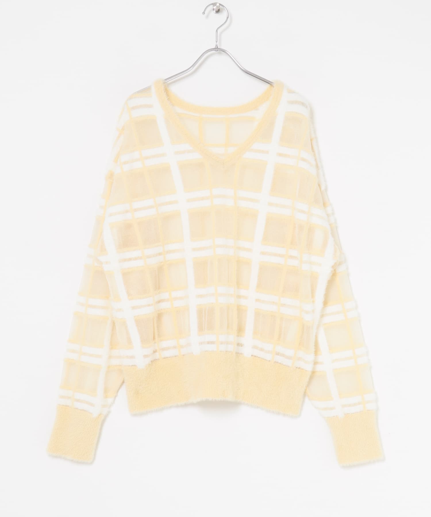 シアーチェックフェザーニット IVORY×OFF one