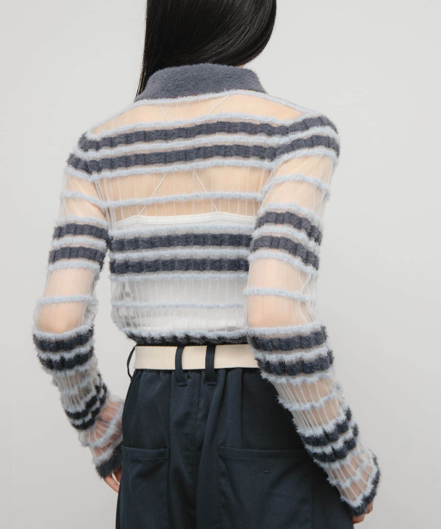 シアーボーダーフェザーニット