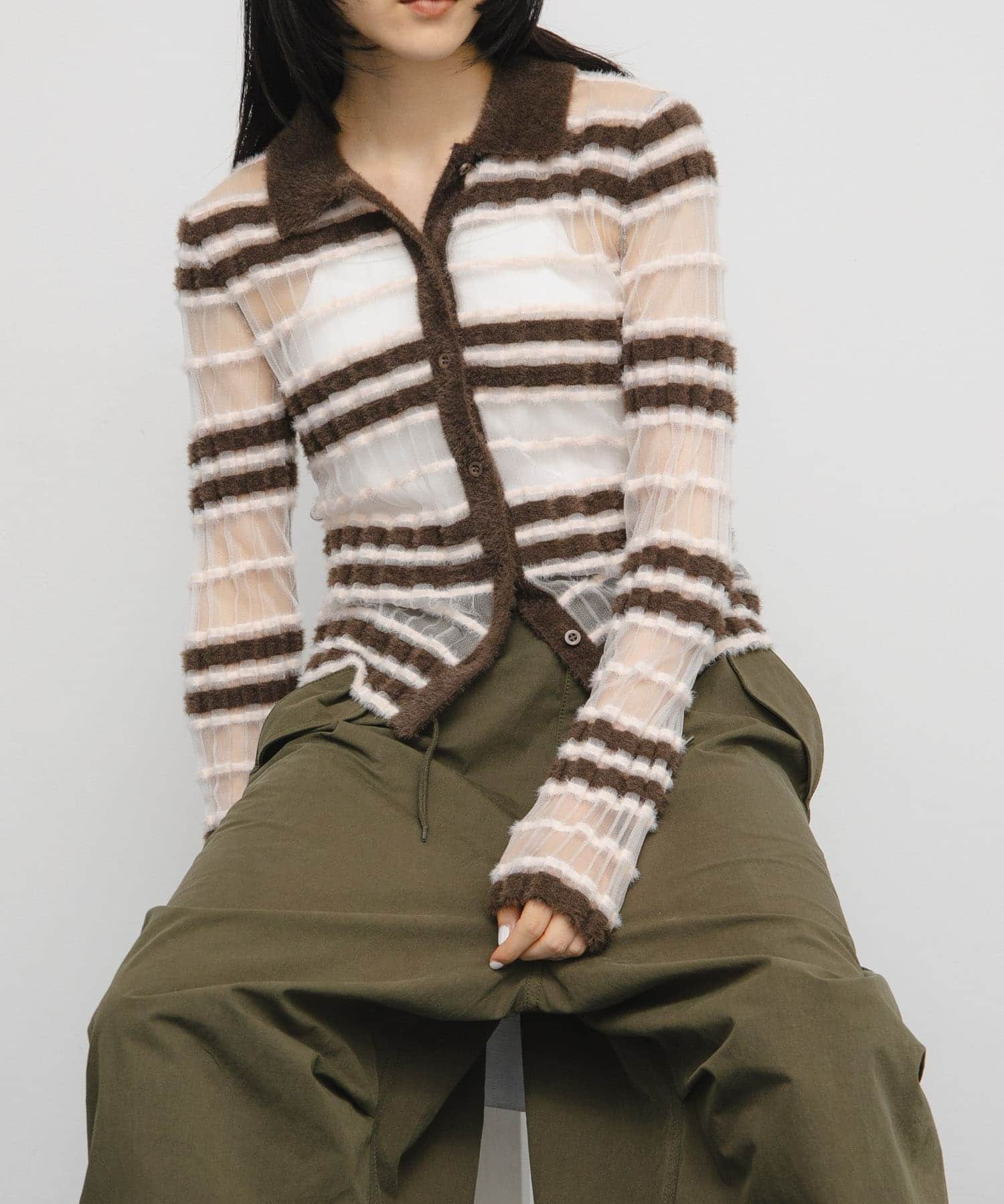 シアーボーダーフェザーニット