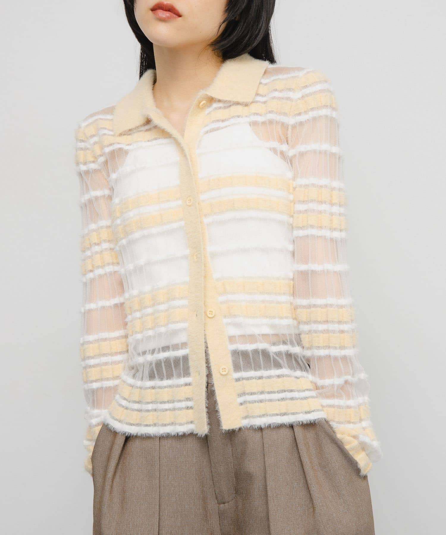 シアーボーダーフェザーニット