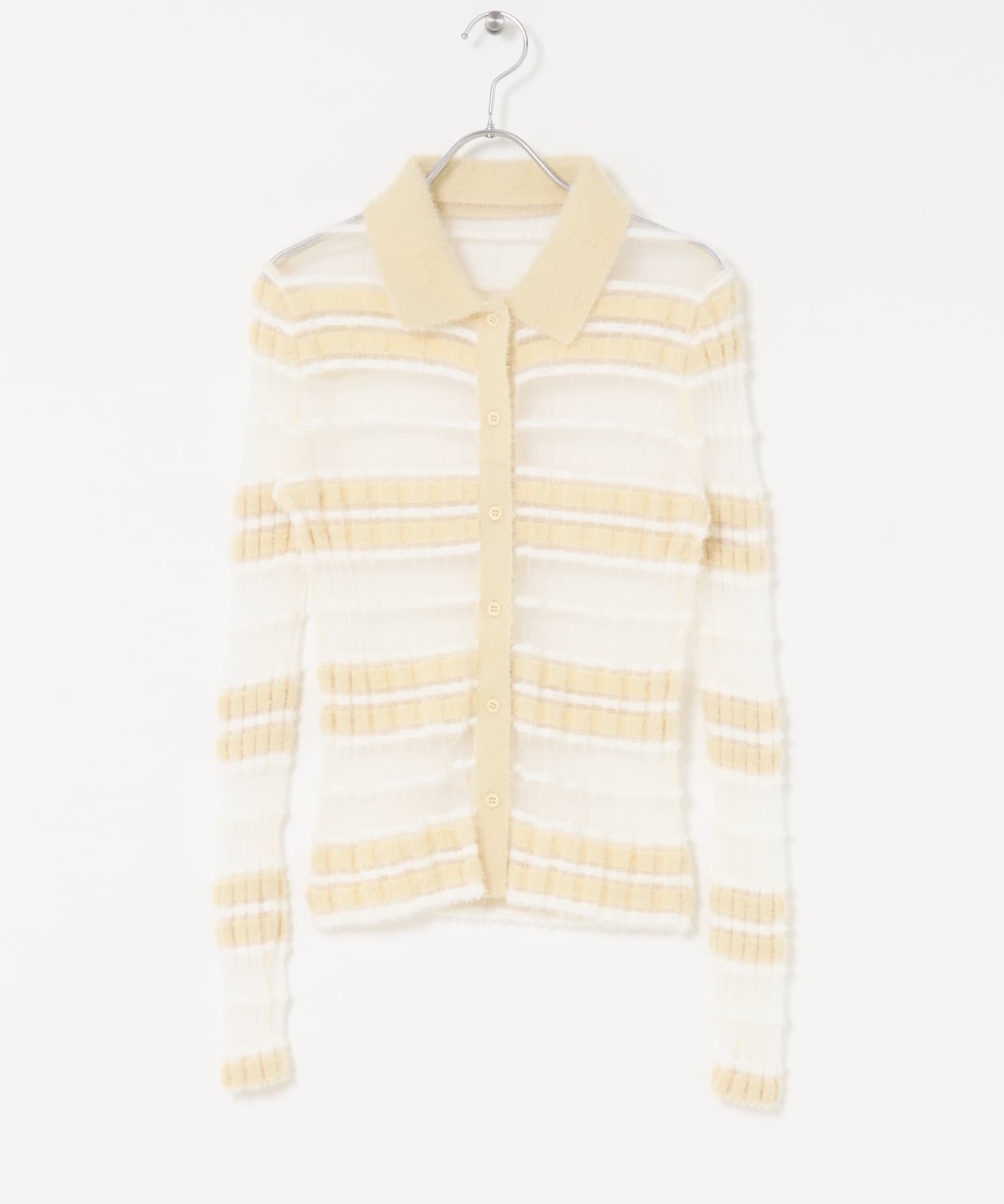 シアーボーダーフェザーニット IVORY one