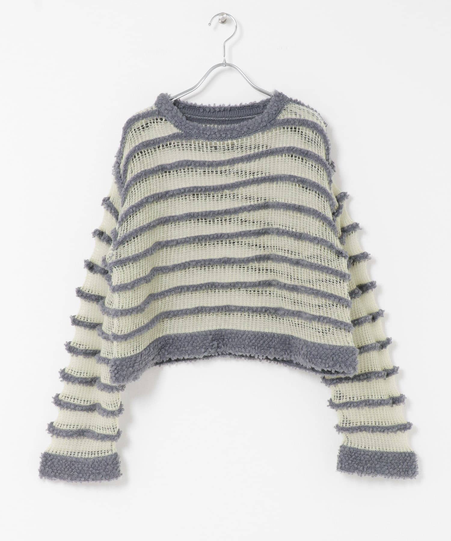 シアーボーダーニット GRY×L.GRN one
