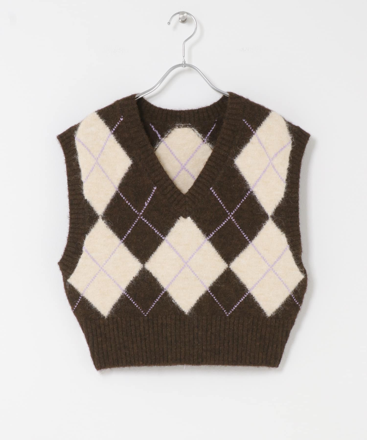 アーガイルニットベスト BROWN one