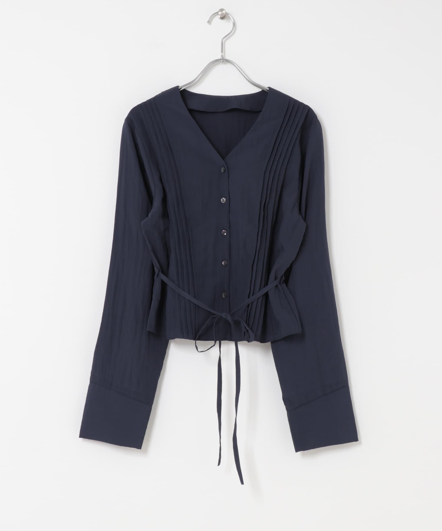 ピンタックVネックブラウス NAVY one