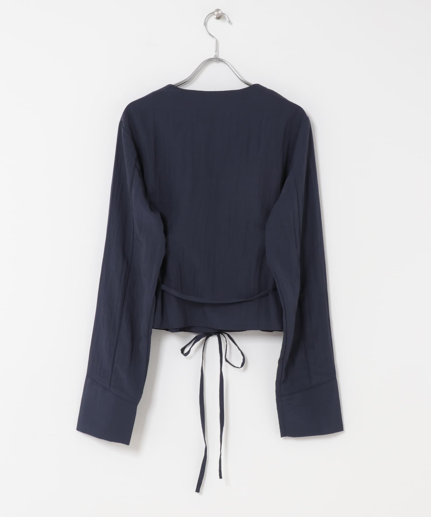 ピンタックVネックブラウス NAVY one