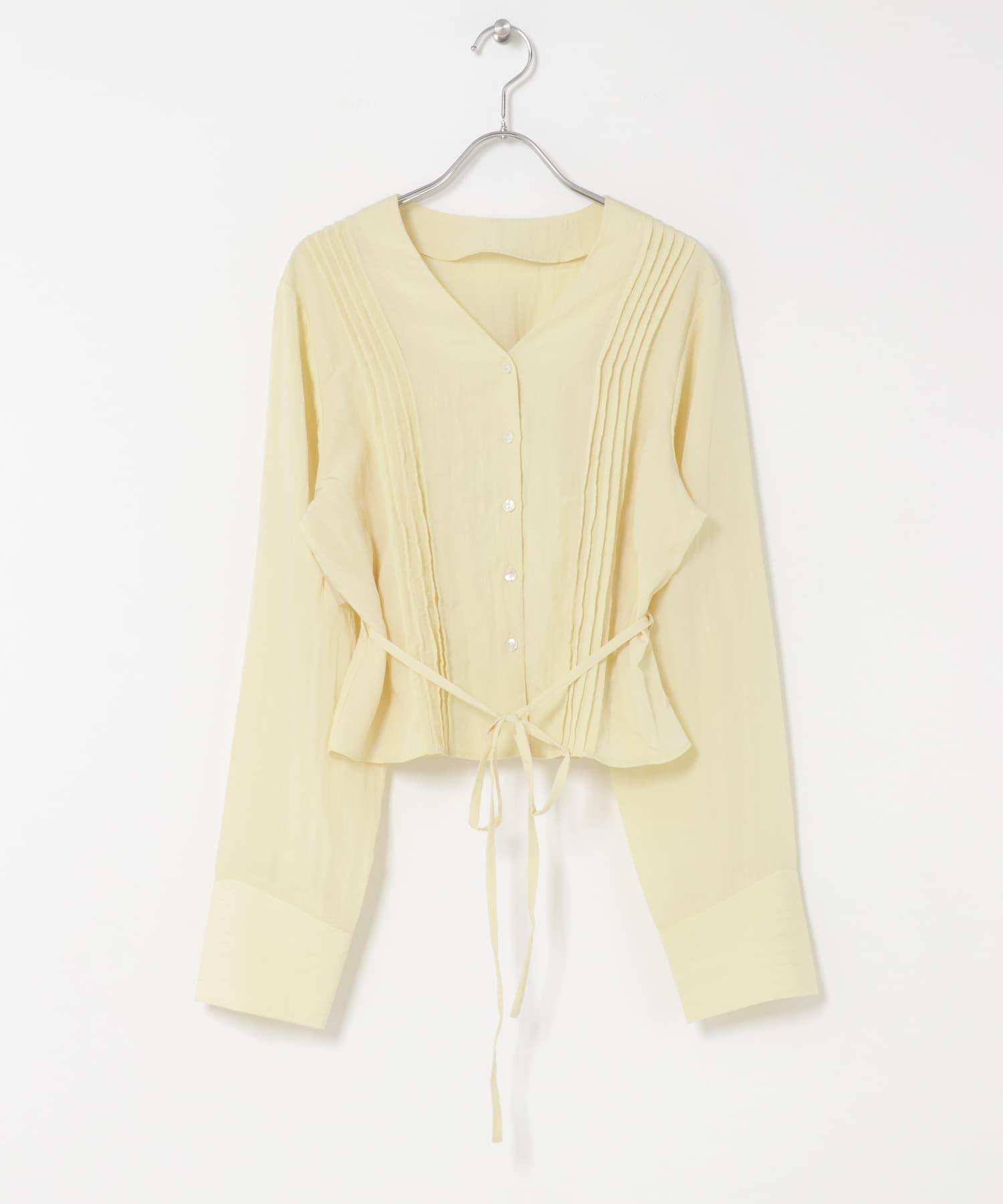ピンタックVネックブラウス CREAM one