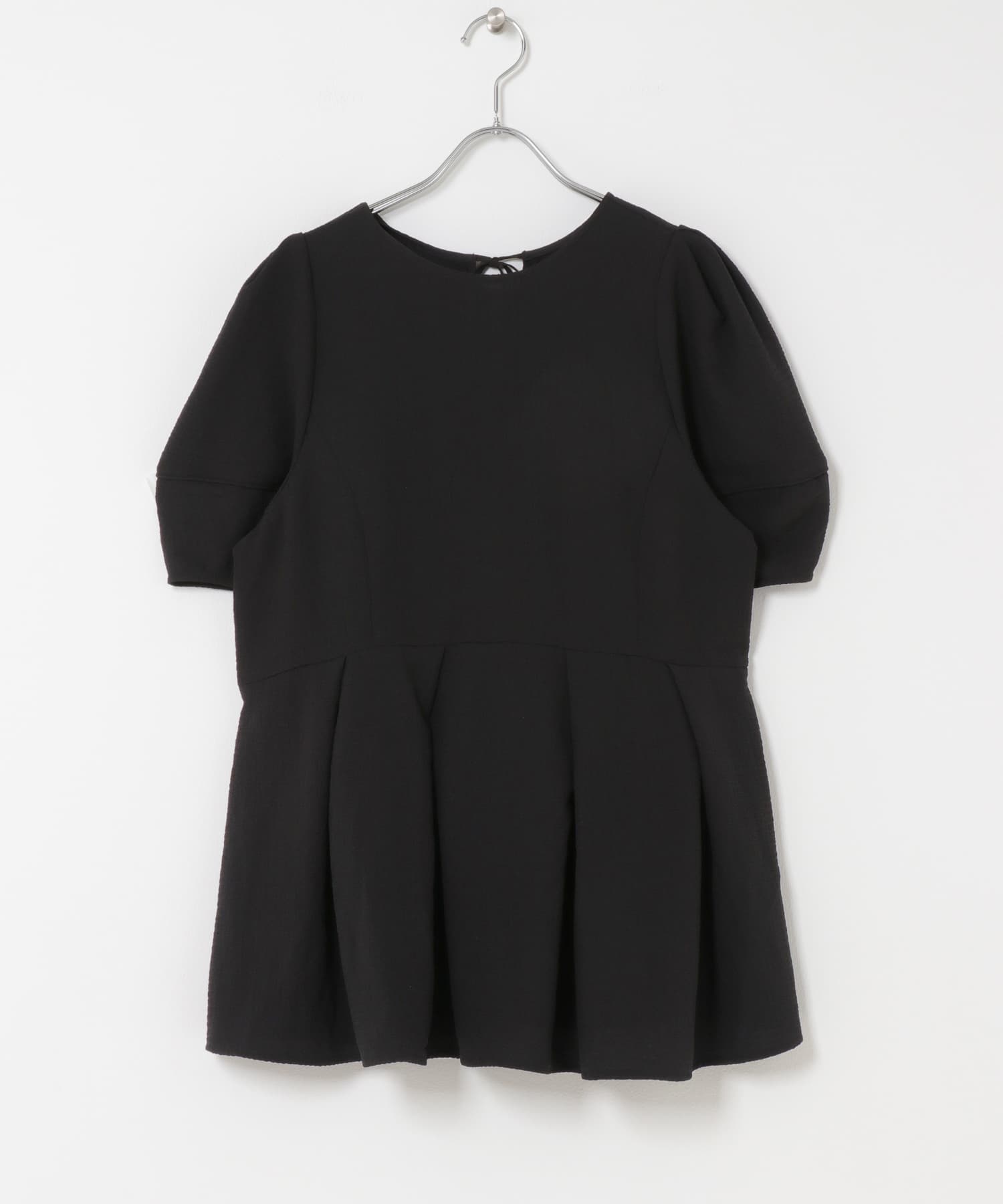 ボリュームスリーブペプラムトップス BLACK one