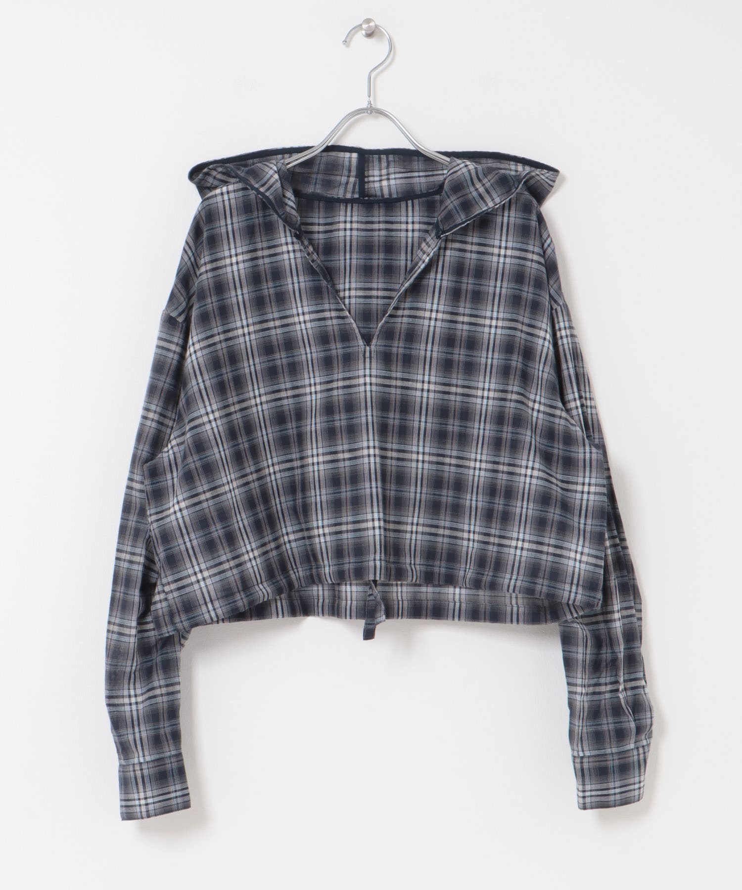 シアーチェックフーディーシャツ NAVY one