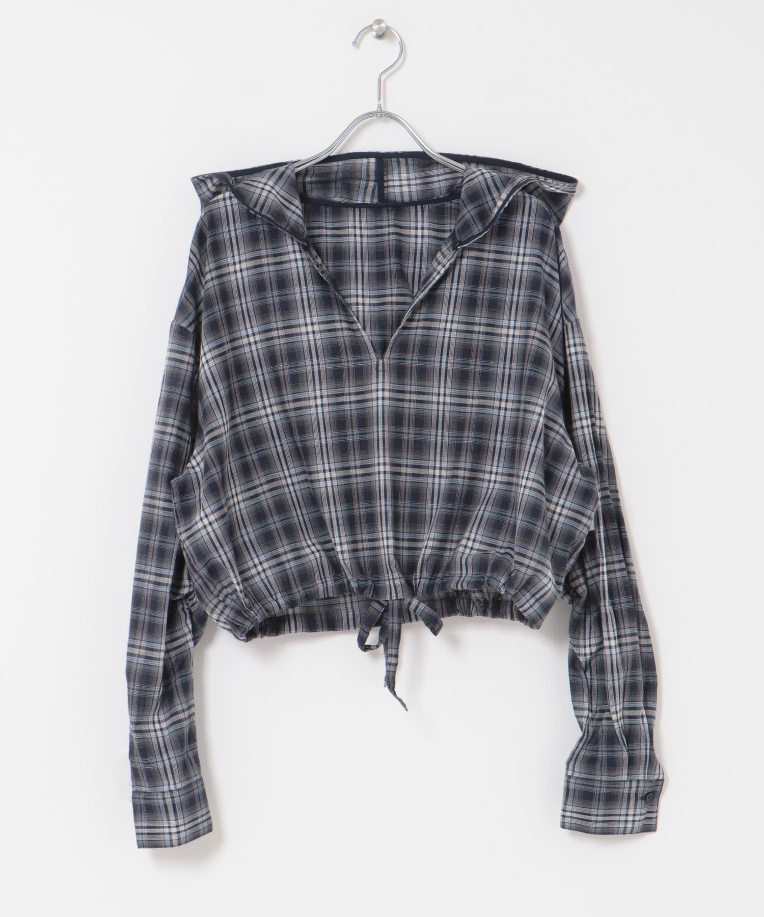 シアーチェックフーディーシャツ NAVY one