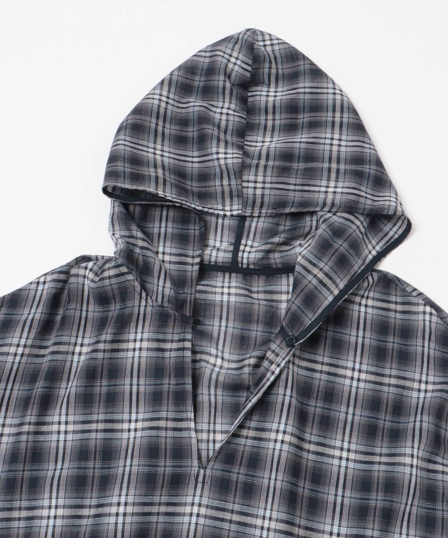 シアーチェックフーディーシャツ NAVY one