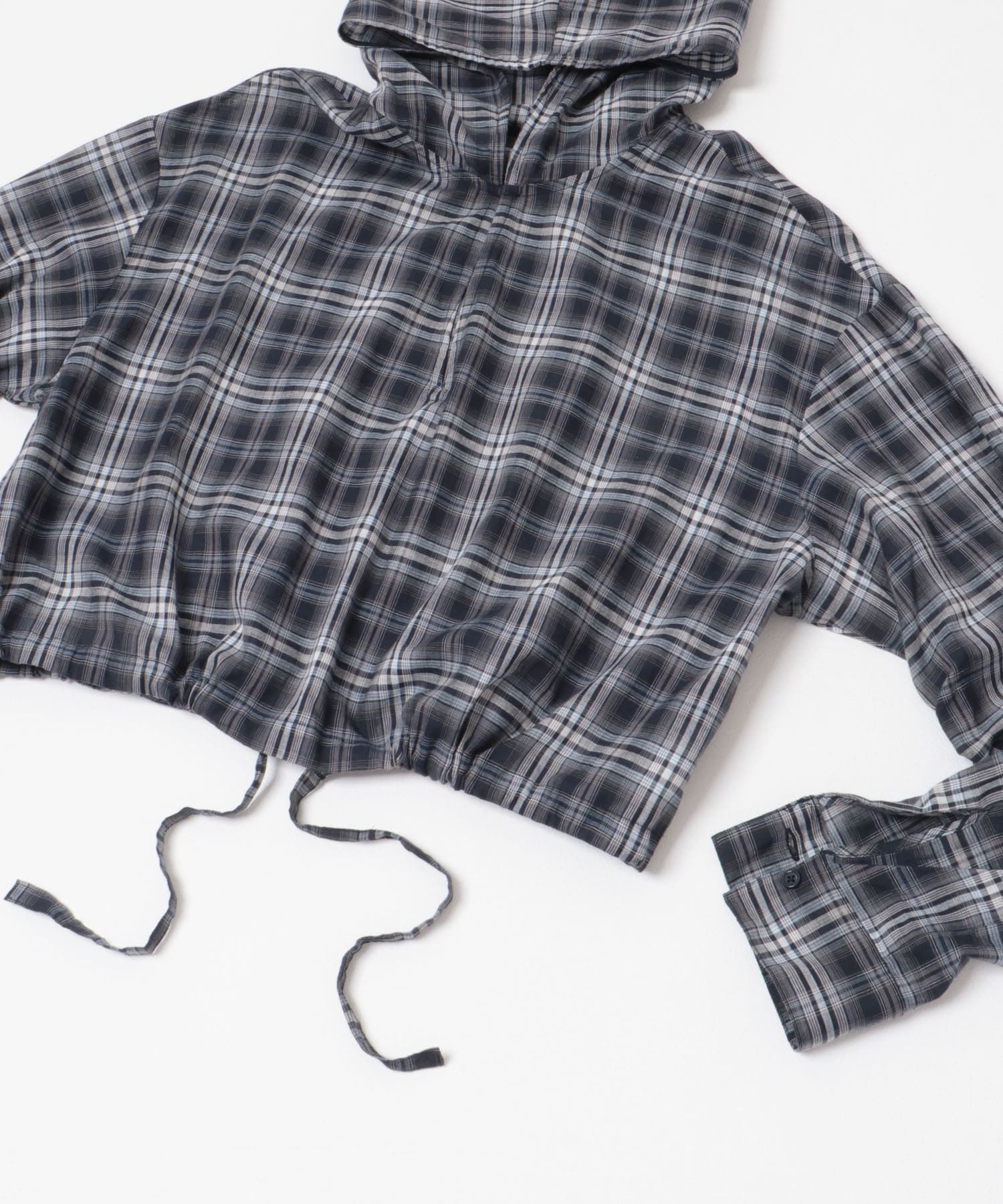 シアーチェックフーディーシャツ NAVY one