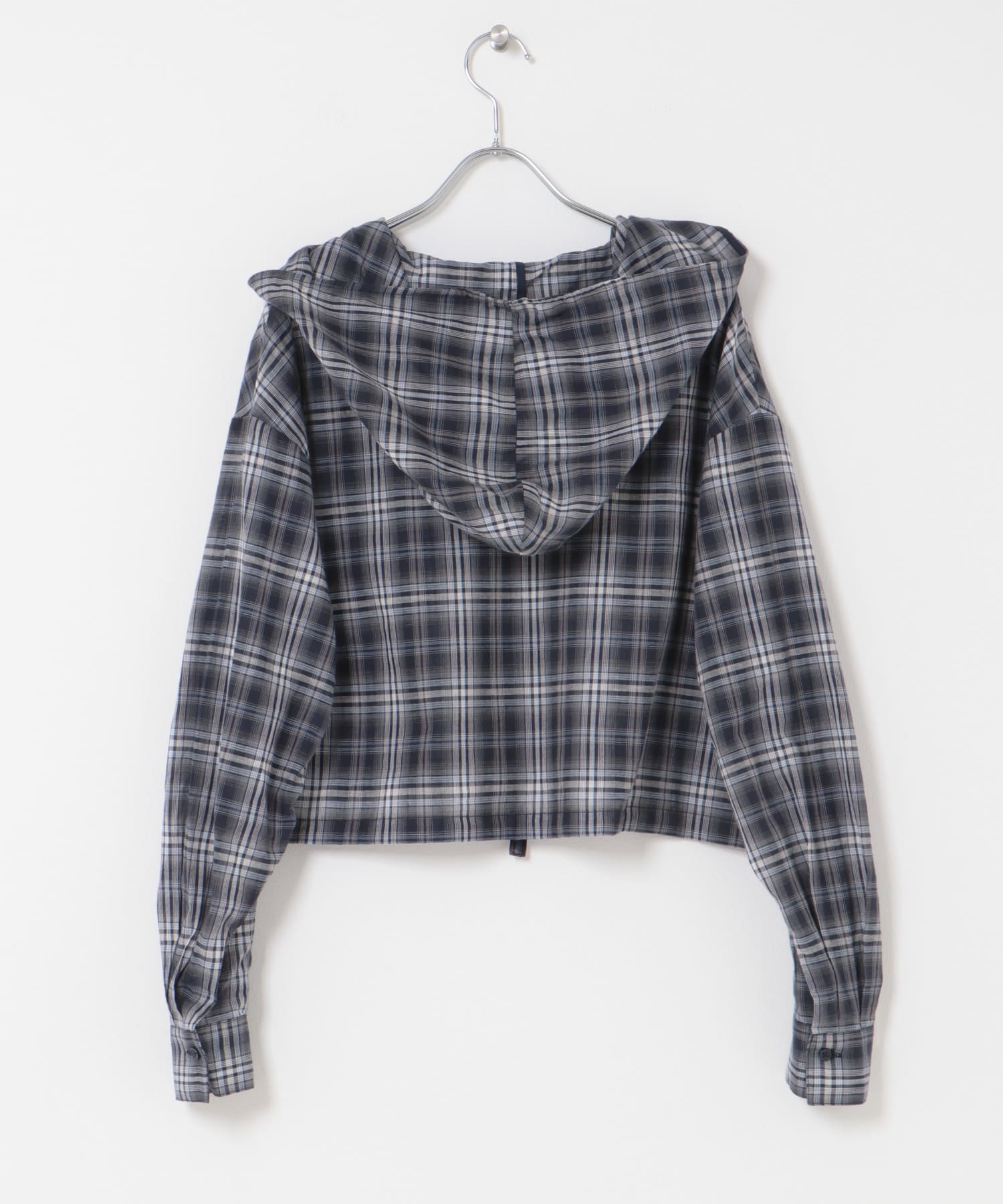 シアーチェックフーディーシャツ NAVY one
