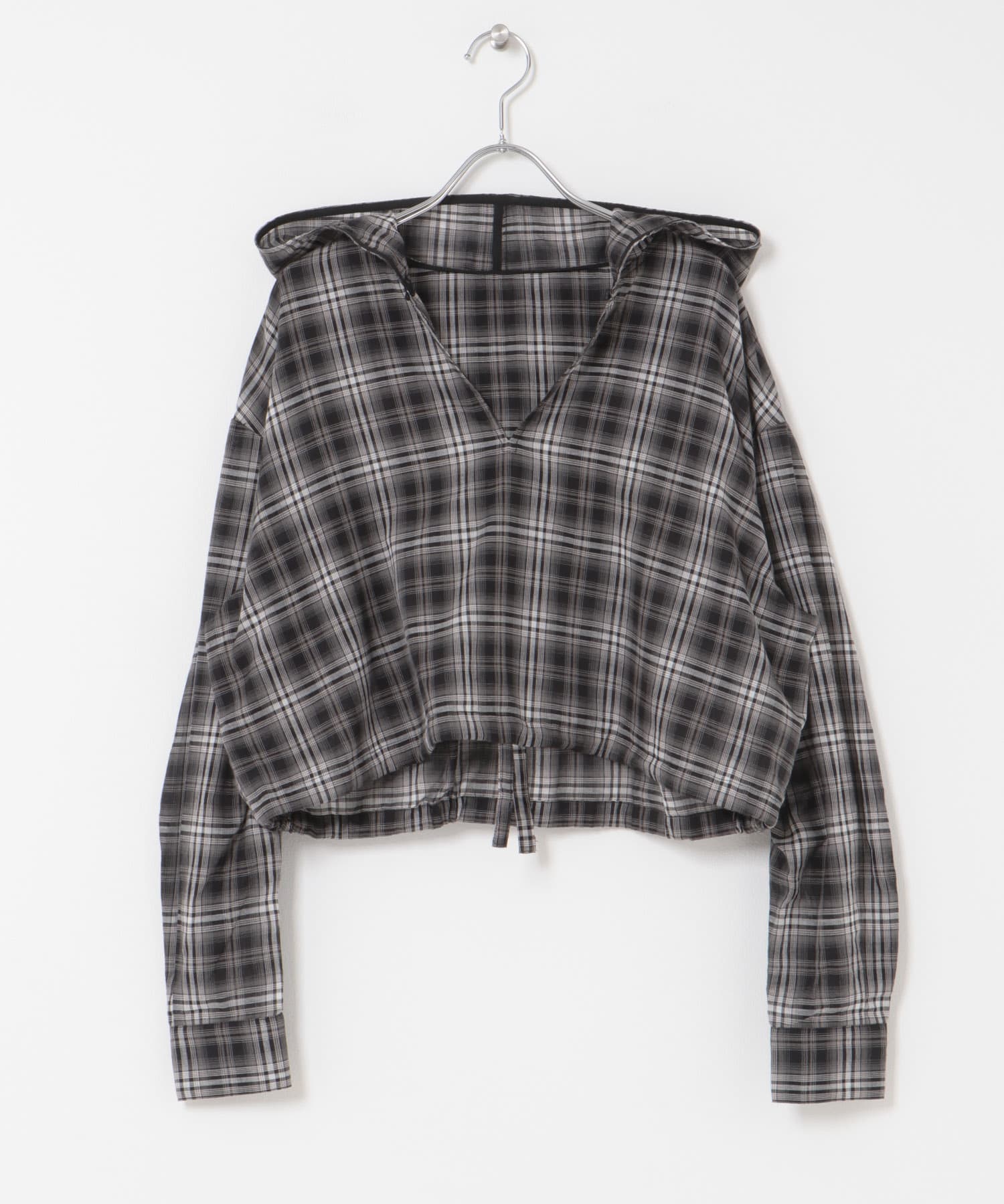 シアーチェックフーディーシャツ BLACK one