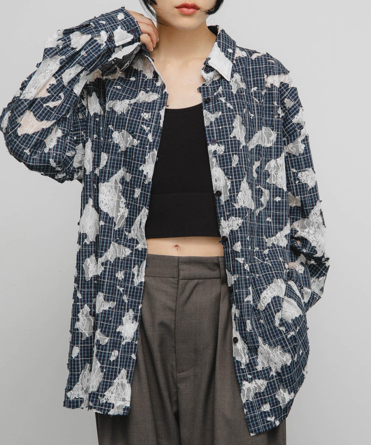 ステッチングチェックシャツ