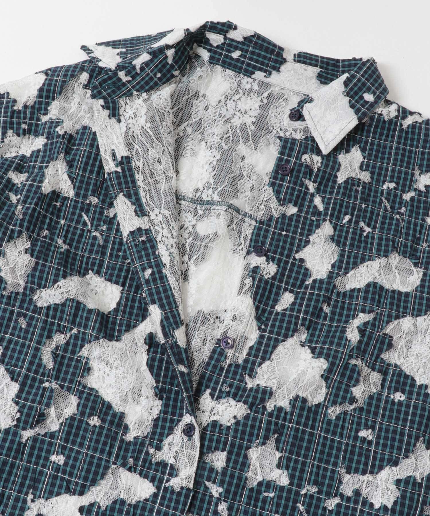 ステッチングチェックシャツ CCL×BLUE one