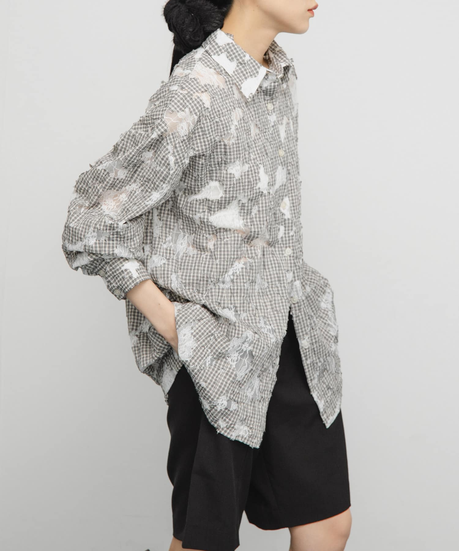 ステッチングチェックシャツ(one IVO×BLACK): トップス｜URBAN