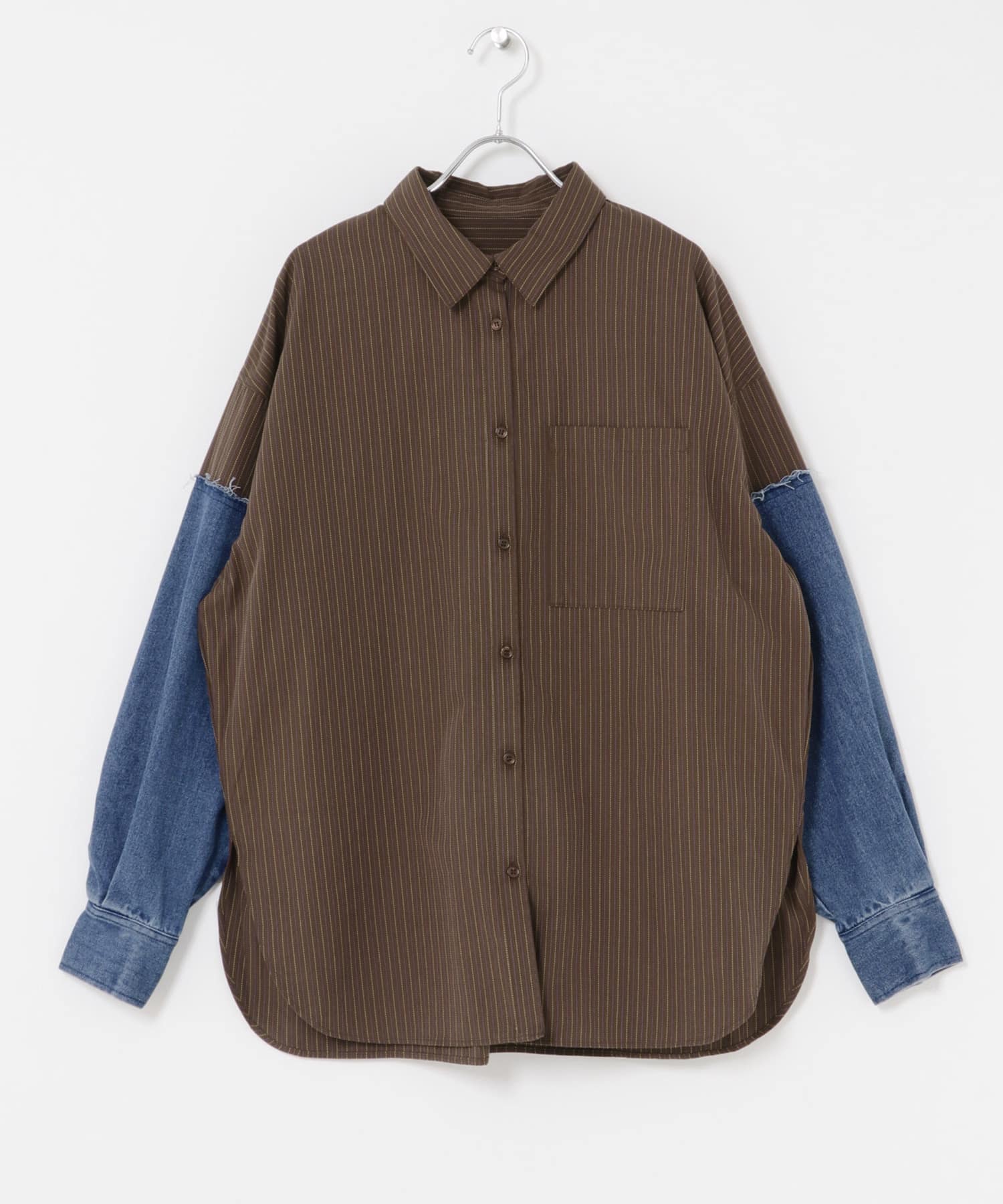 デニムスリーブリメイクシャツ BROWN one