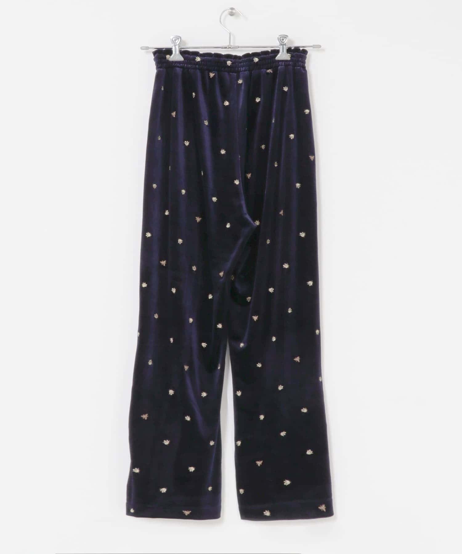 ベロアイージーパンツ NAVY刺繍 one
