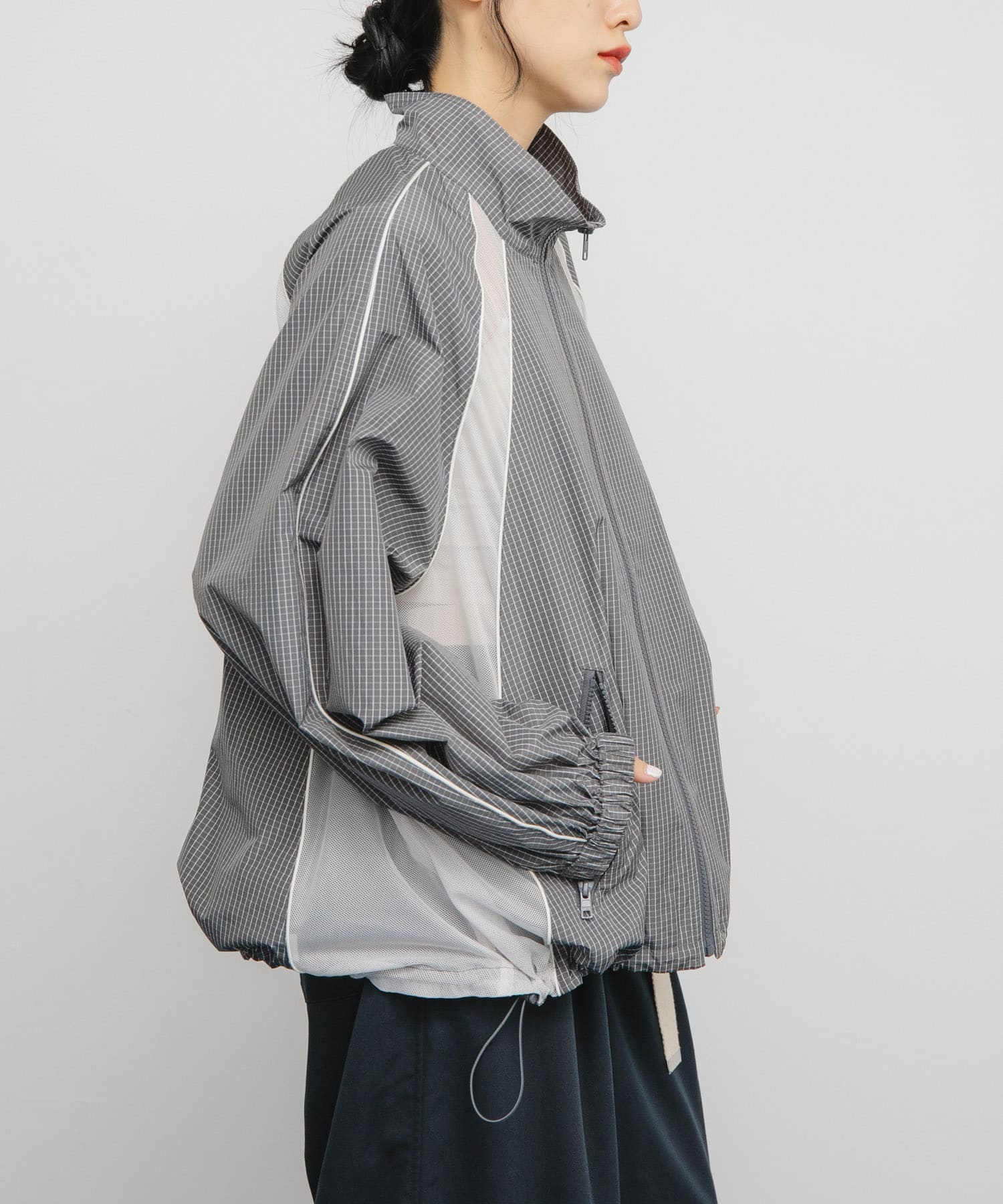 チェックZIPアップブルゾン