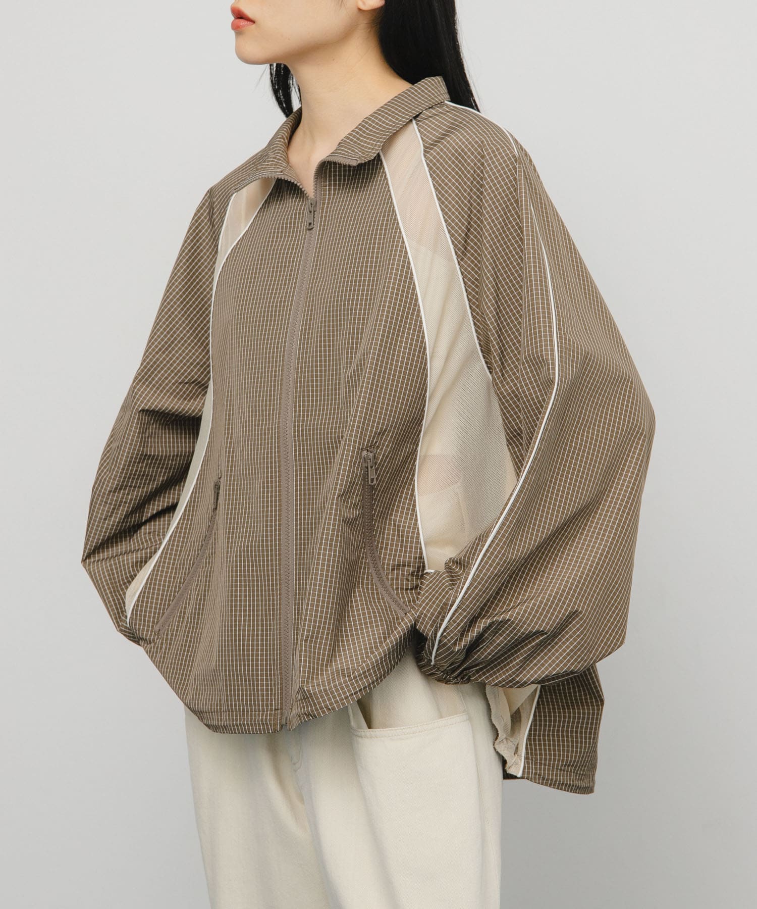 チェックZIPアップブルゾン