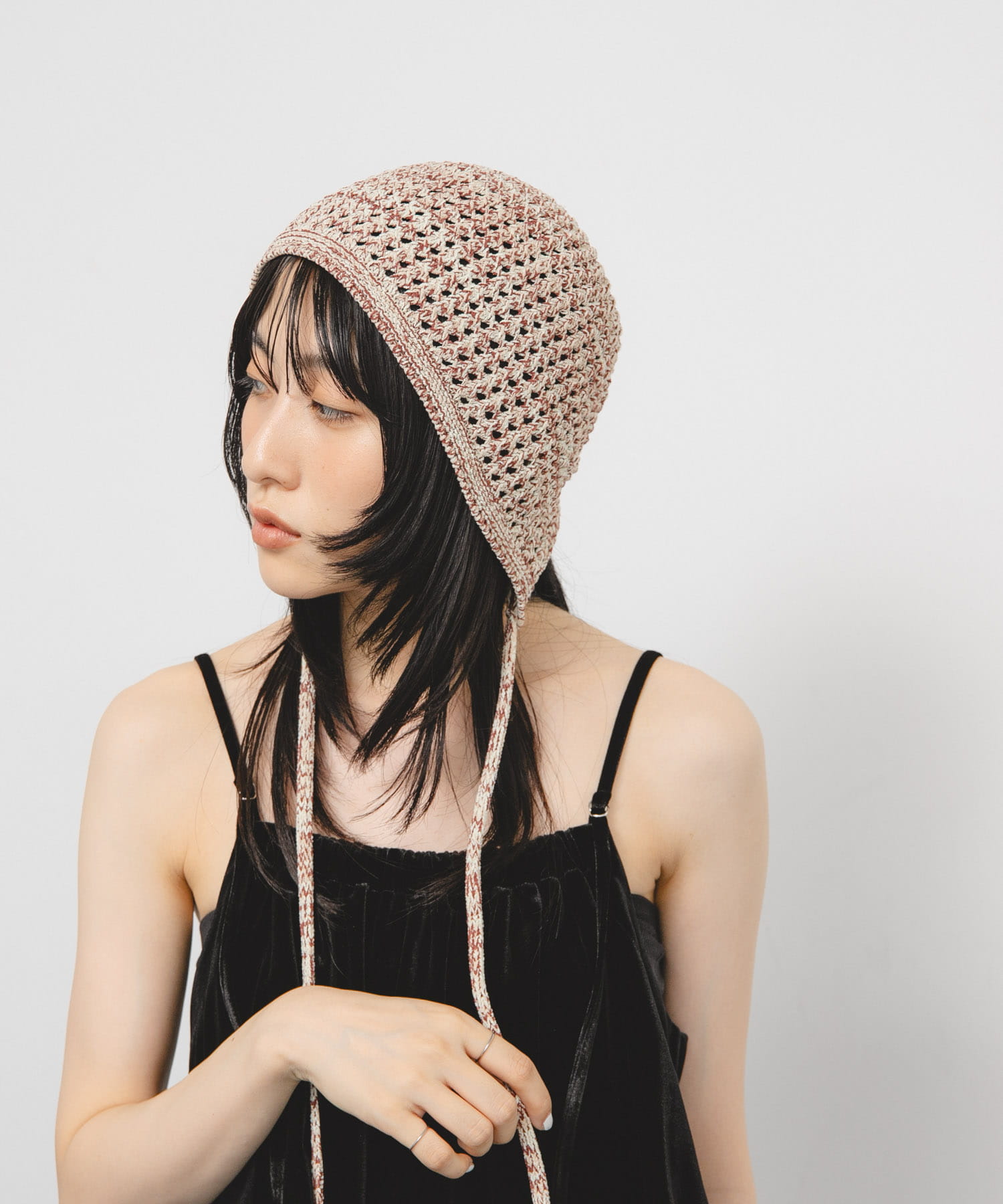 マルチカラーニットボンネット RED BROWN one
