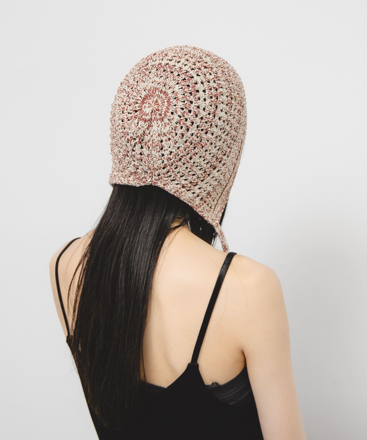 マルチカラーニットボンネット RED BROWN one
