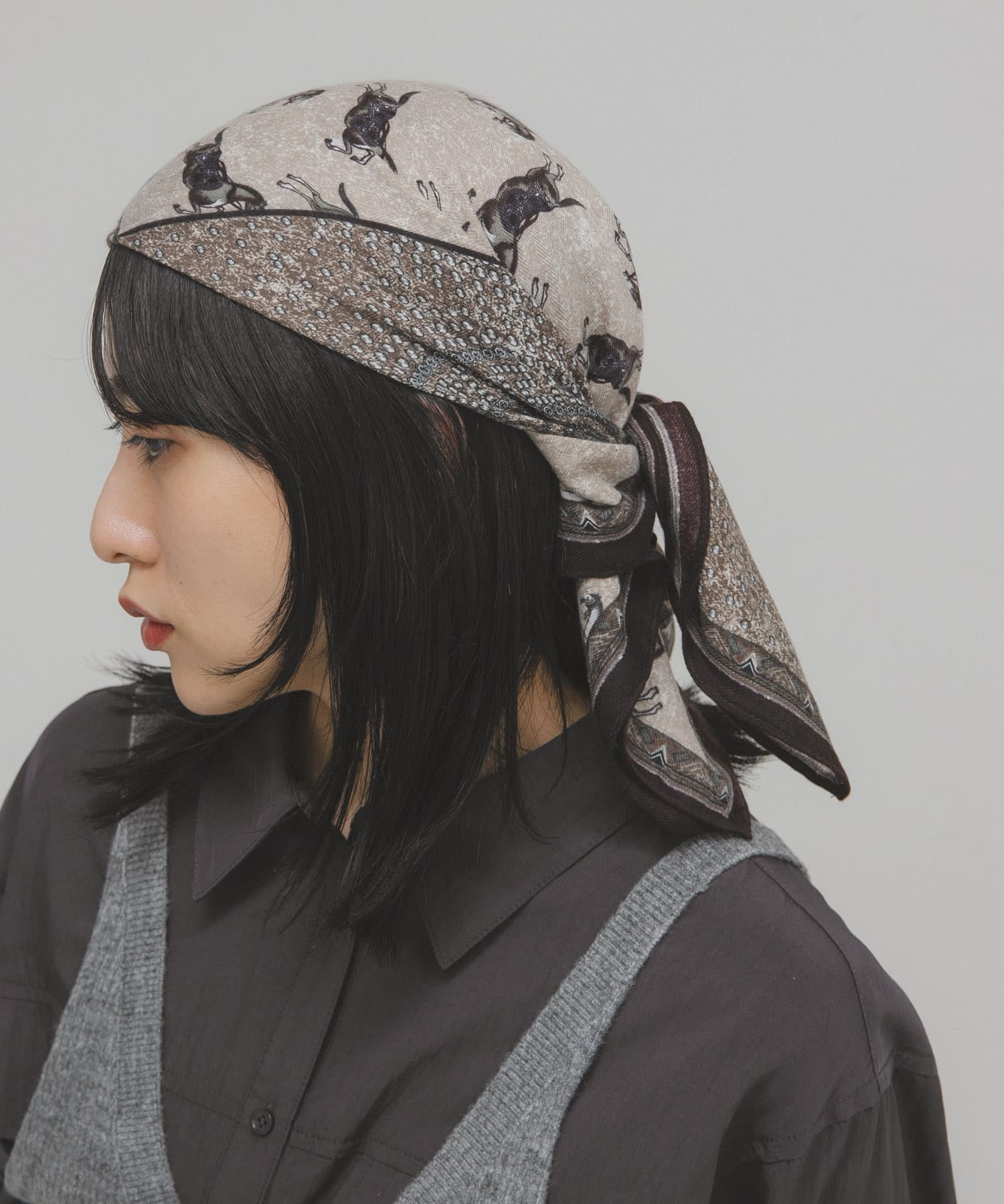 ホースデザインビッグスカーフ BROWN one