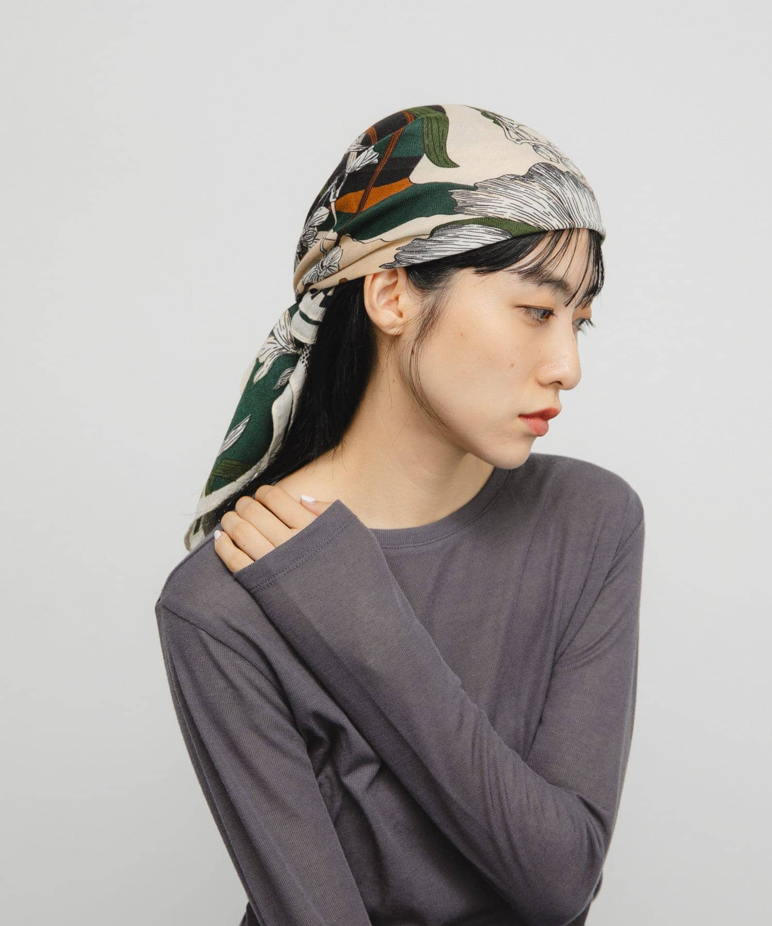 フラワーデザインビッグスカーフ GREEN one