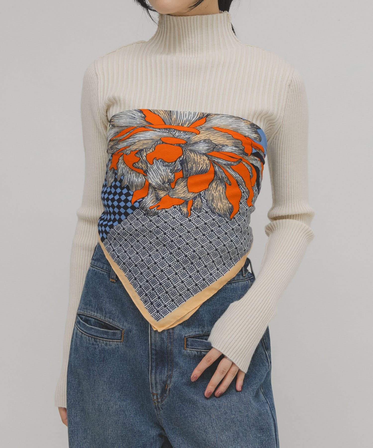 フラワーデザインビッグスカーフ ORANGE one