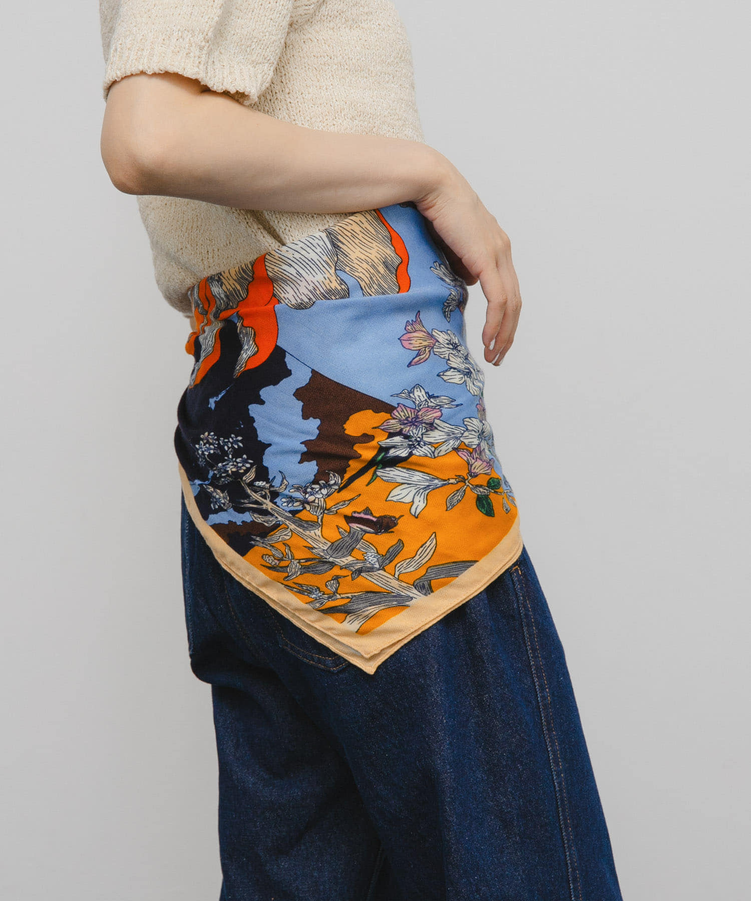 フラワーデザインビッグスカーフ ORANGE one