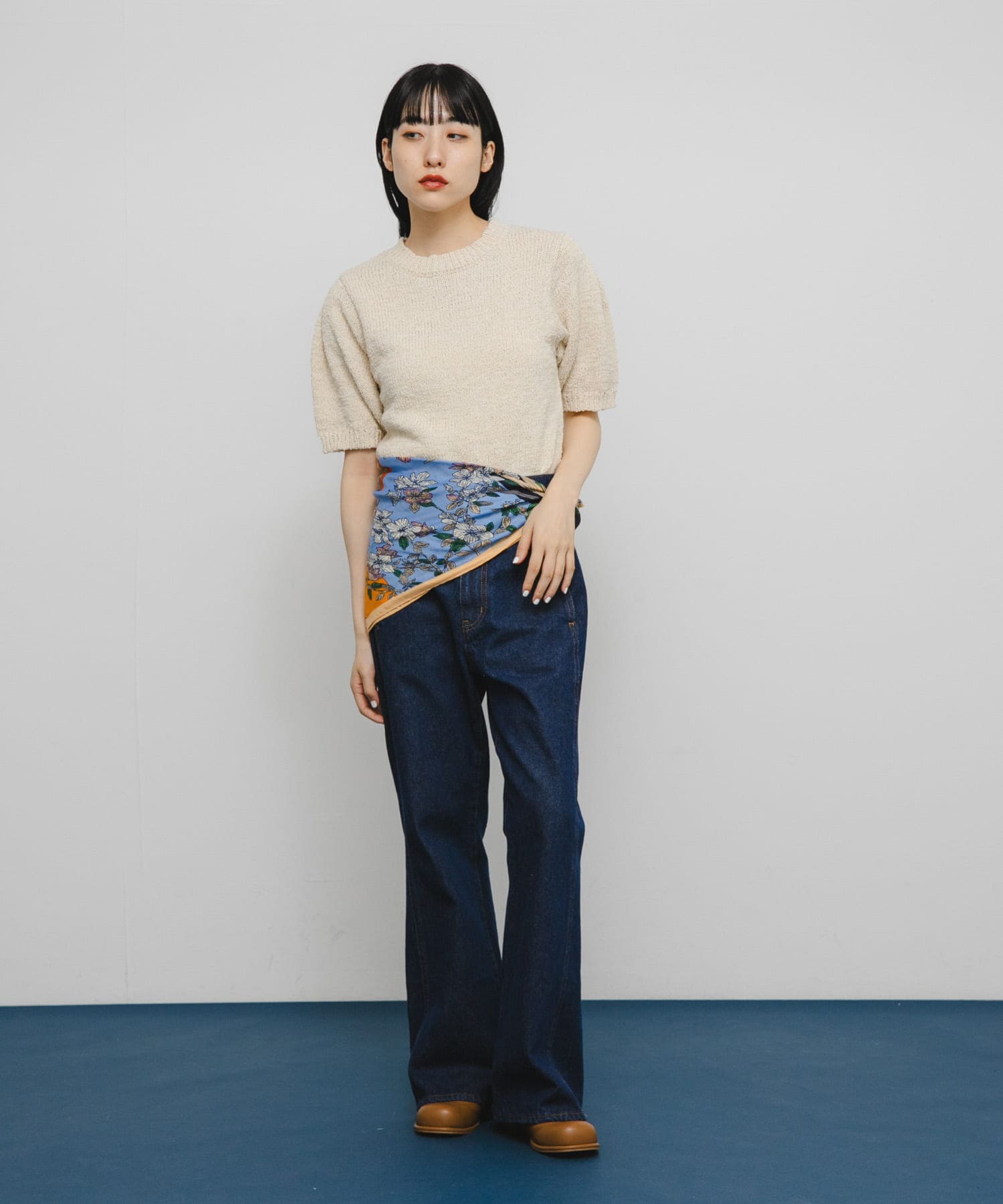 フラワーデザインビッグスカーフ ORANGE one