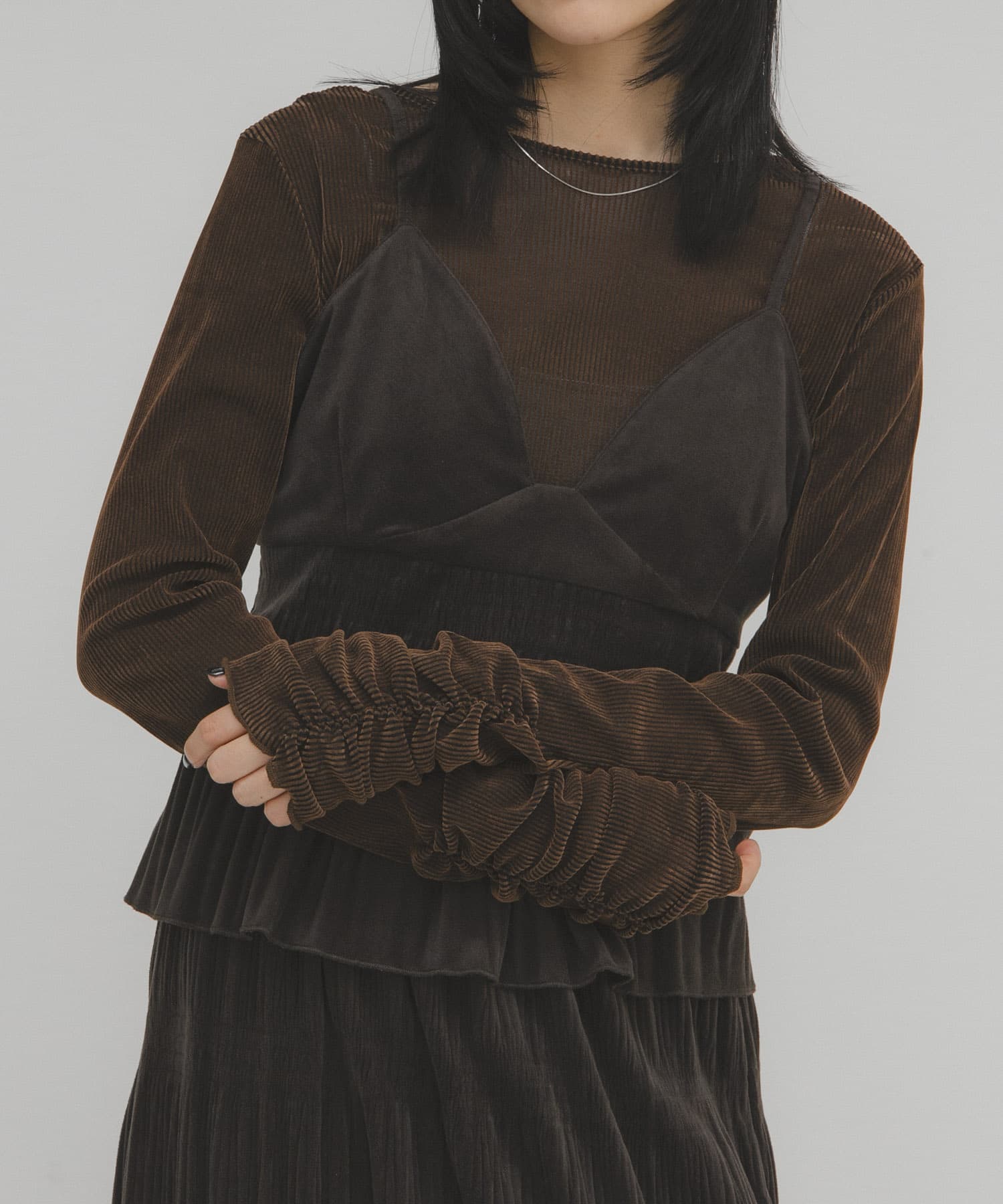 シアーベロアシャーリングスリーブトップス