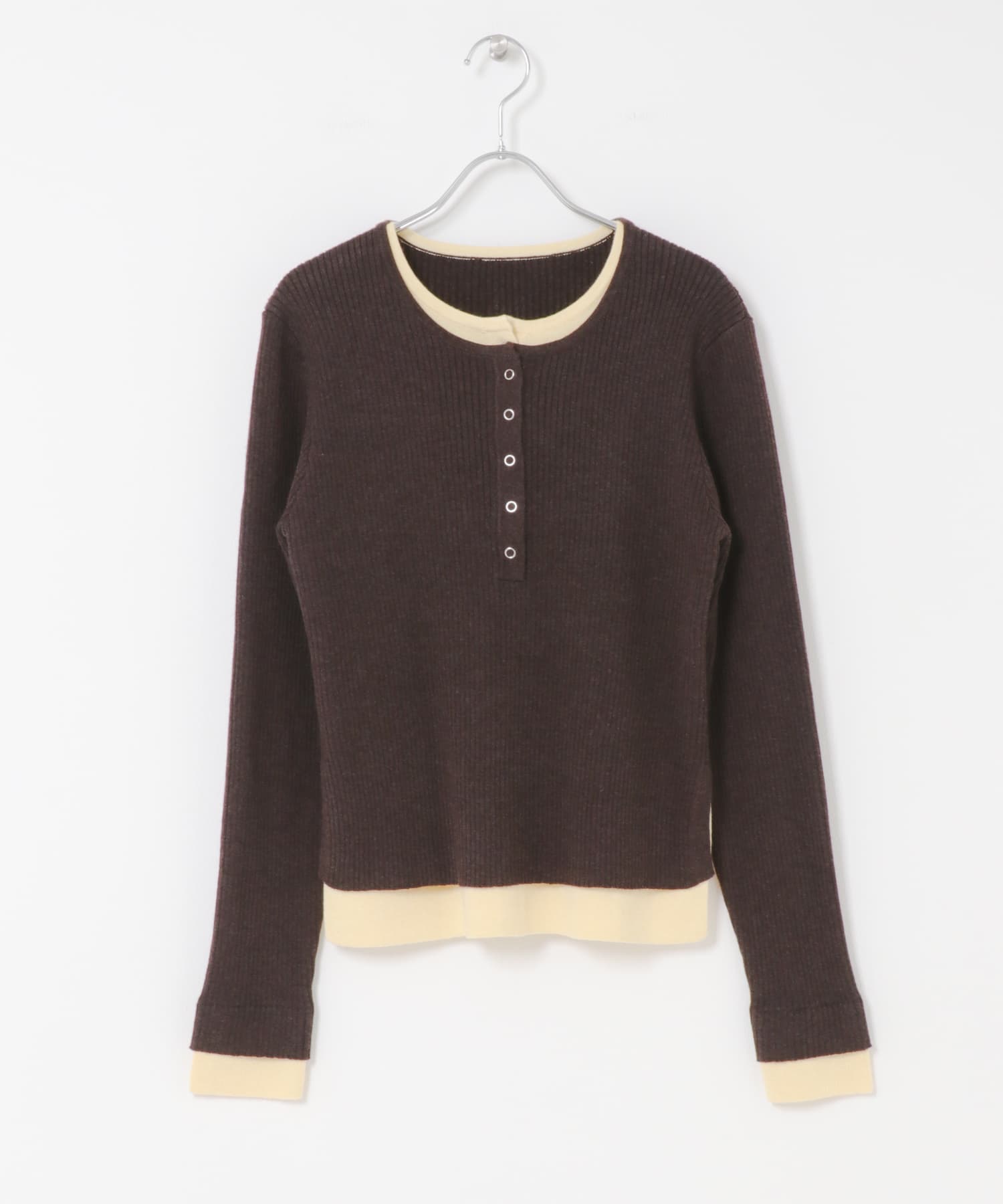 レイヤードライクヘンリーニット BROWN×YEL one