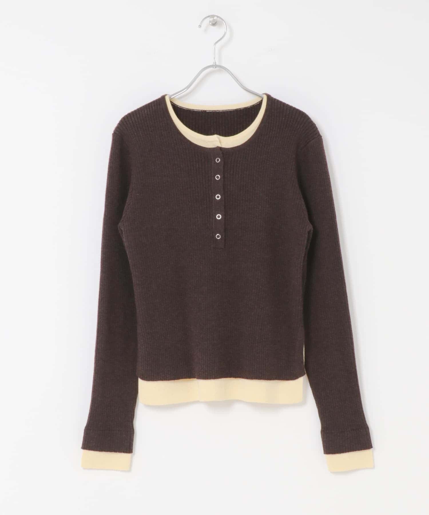 レイヤードライクヘンリーニット BROWN×YEL one